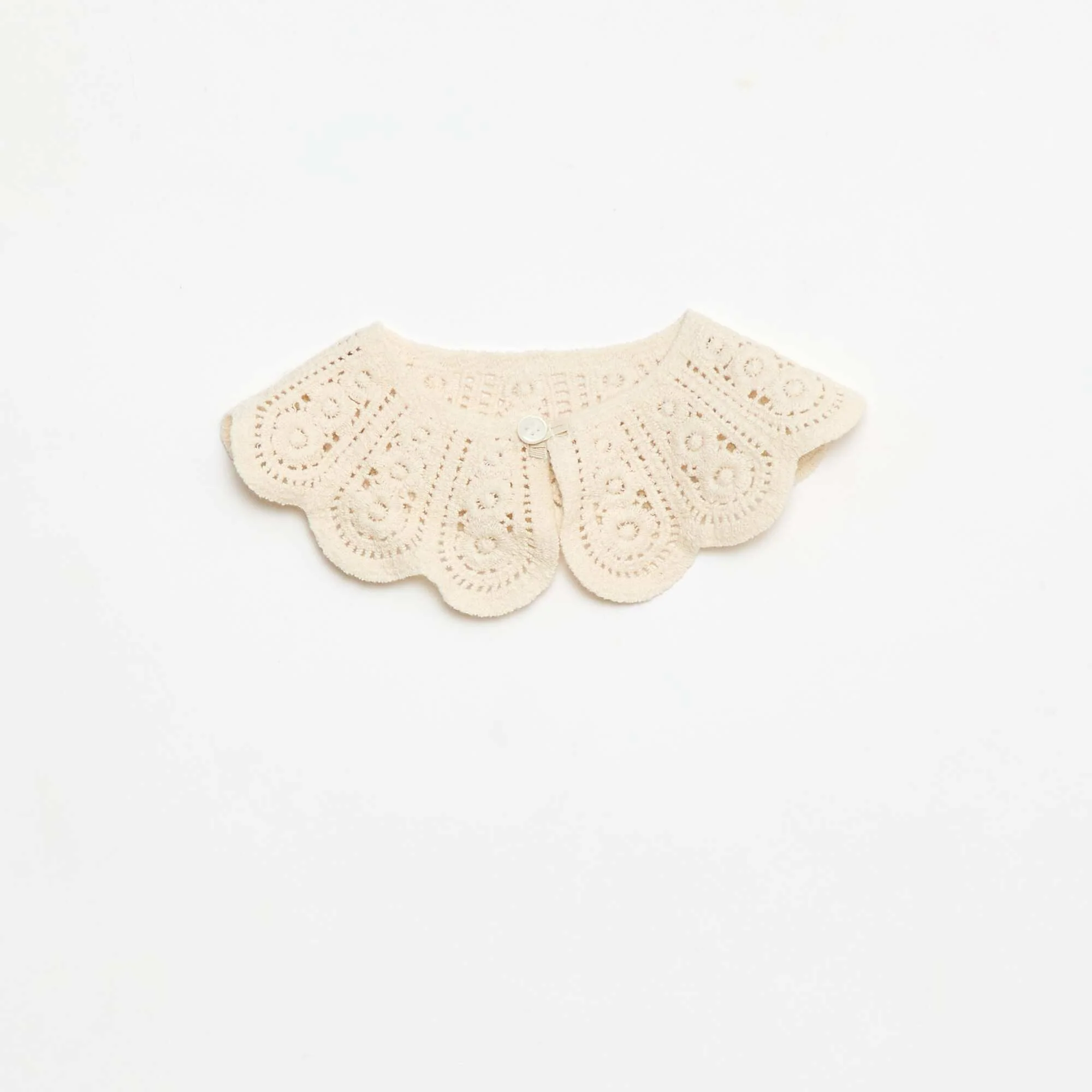 Solid Cotton Gauze Blouse with Crochet Collar WHITE - Image 5