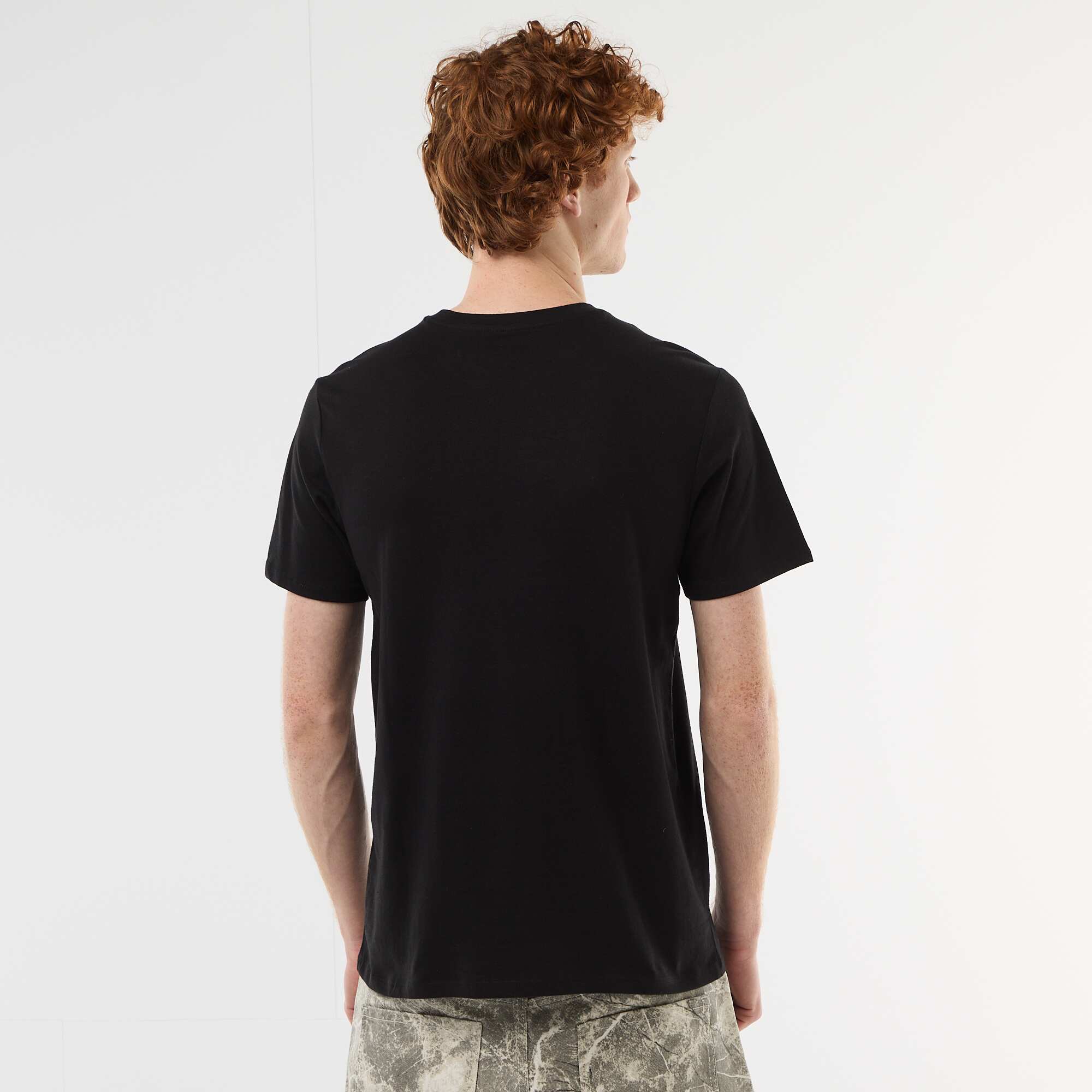 Solid Cotton Placement Print T-Shirt BLACK - Image 3