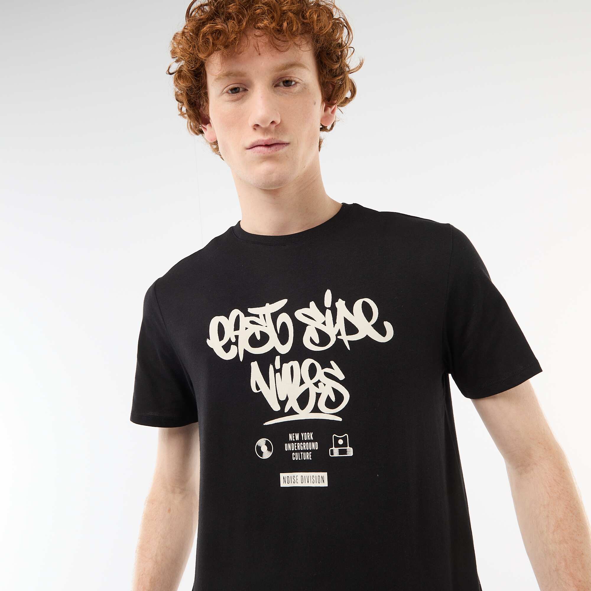 Solid Cotton Placement Print T-Shirt BLACK - Image 4