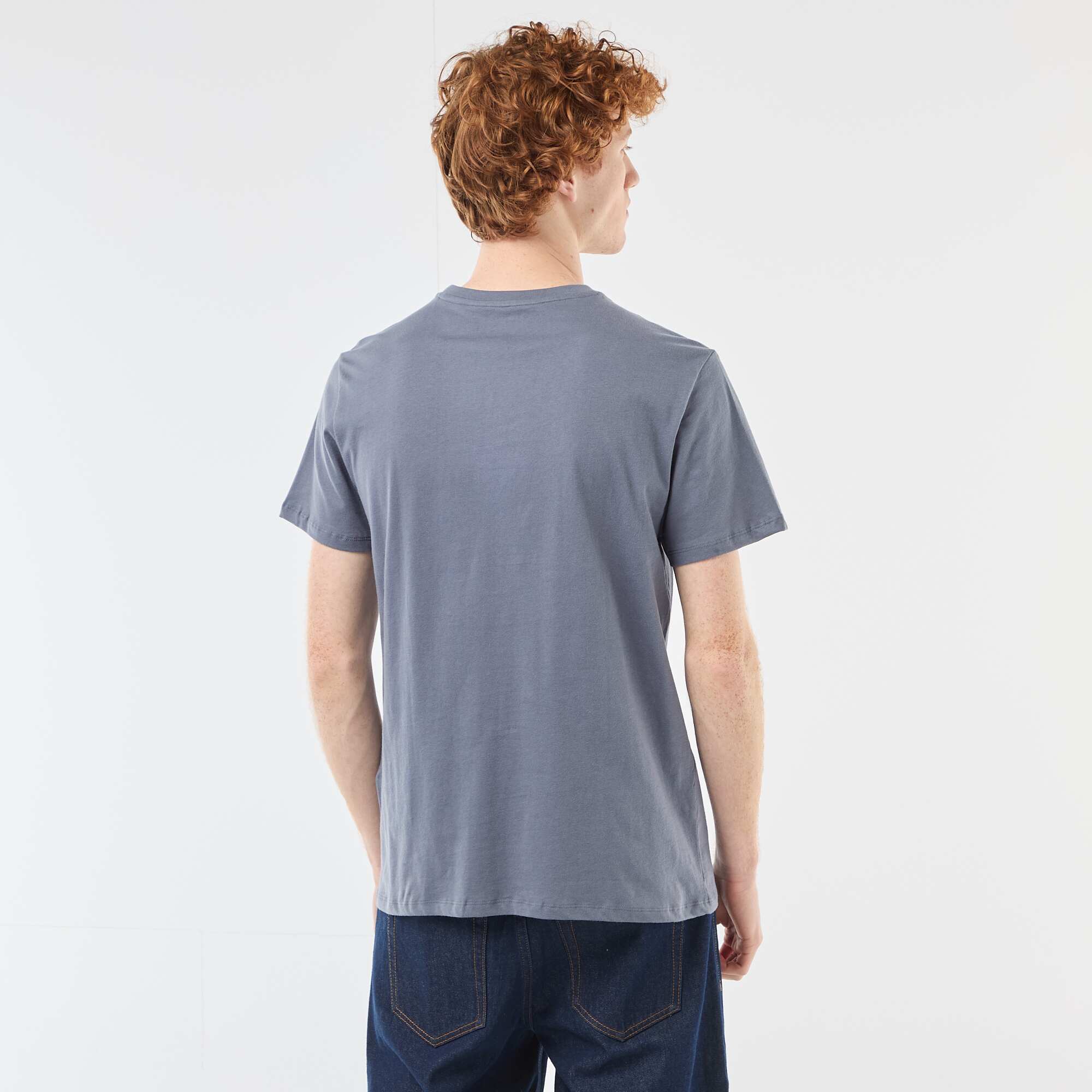 Solid Cotton Placement Print T-Shirt GREY - Image 3