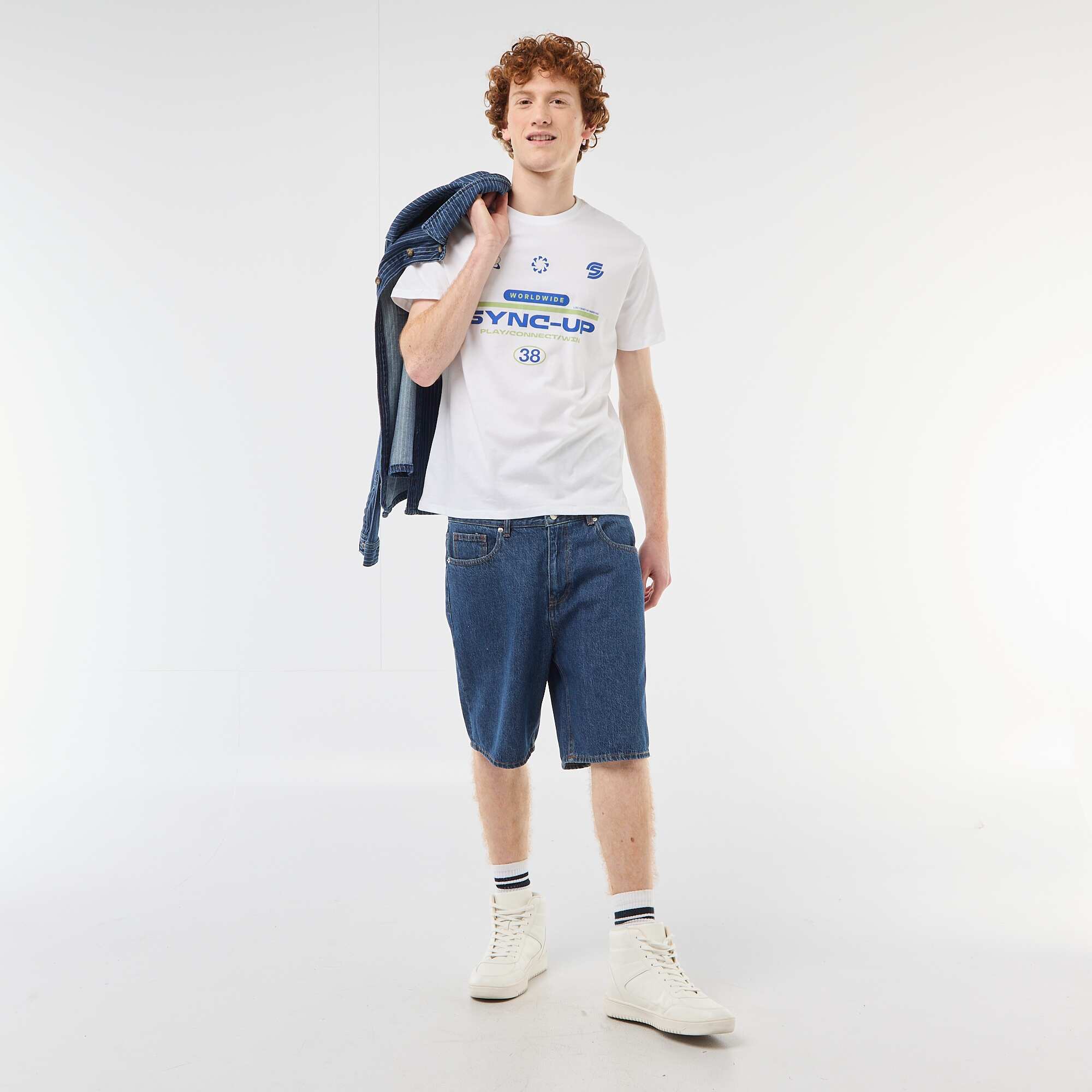 Solid Cotton Placement Print T-Shirt WHITE - Image 2