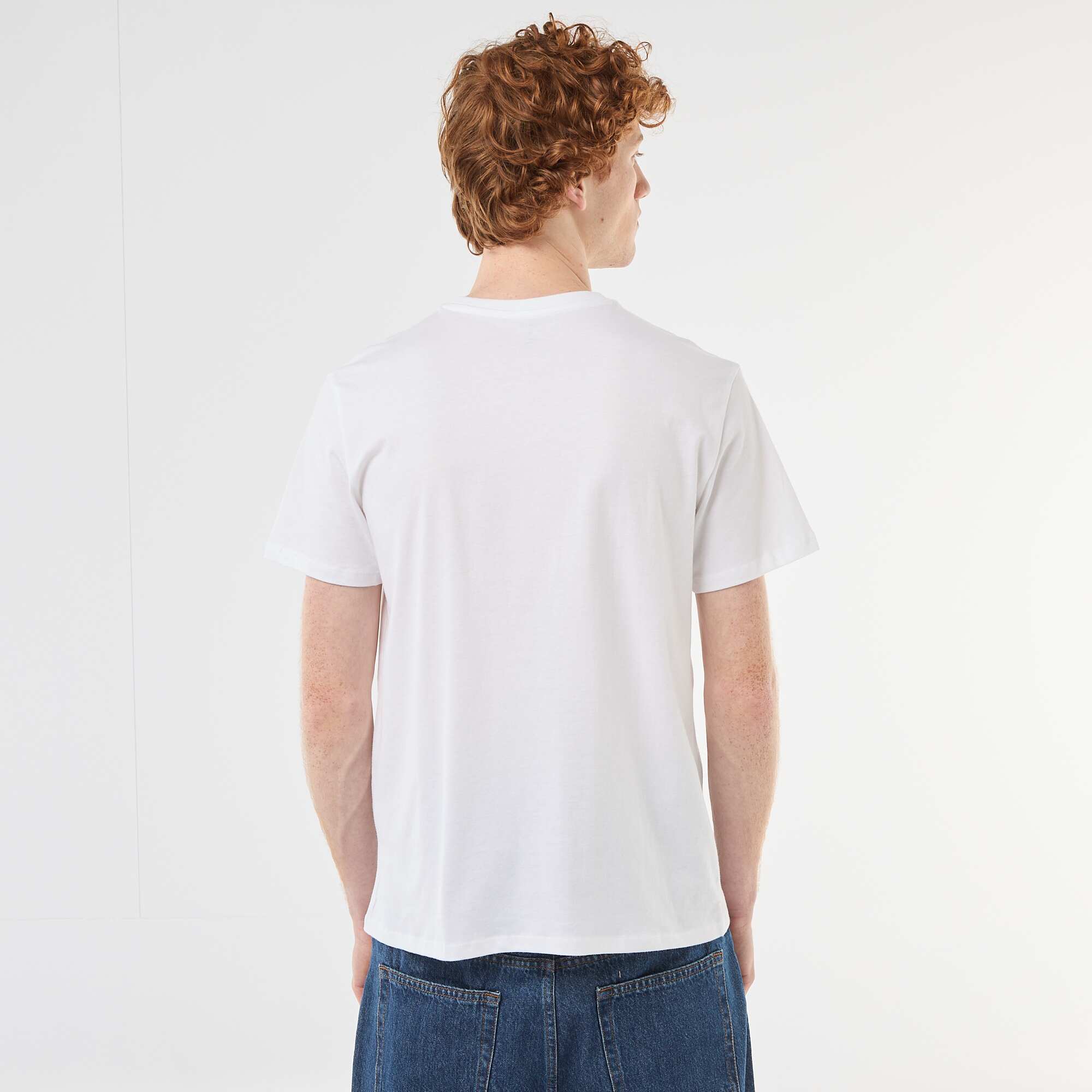 Solid Cotton Placement Print T-Shirt WHITE - Image 3