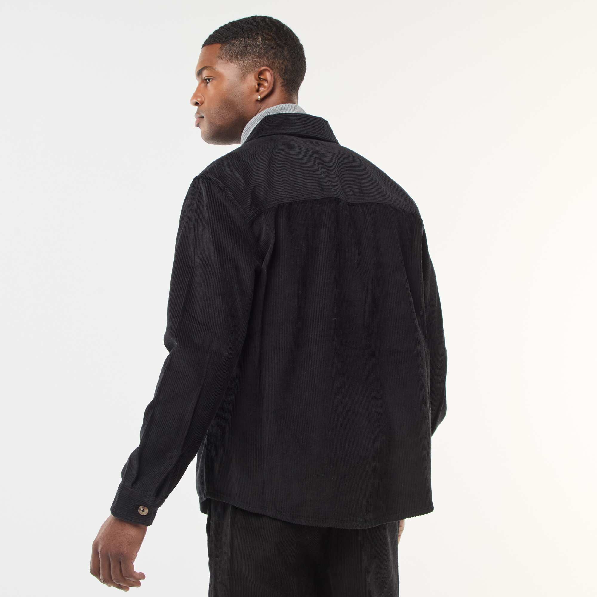 Solid Cotton Velvet Overshirt BLACK - Image 4