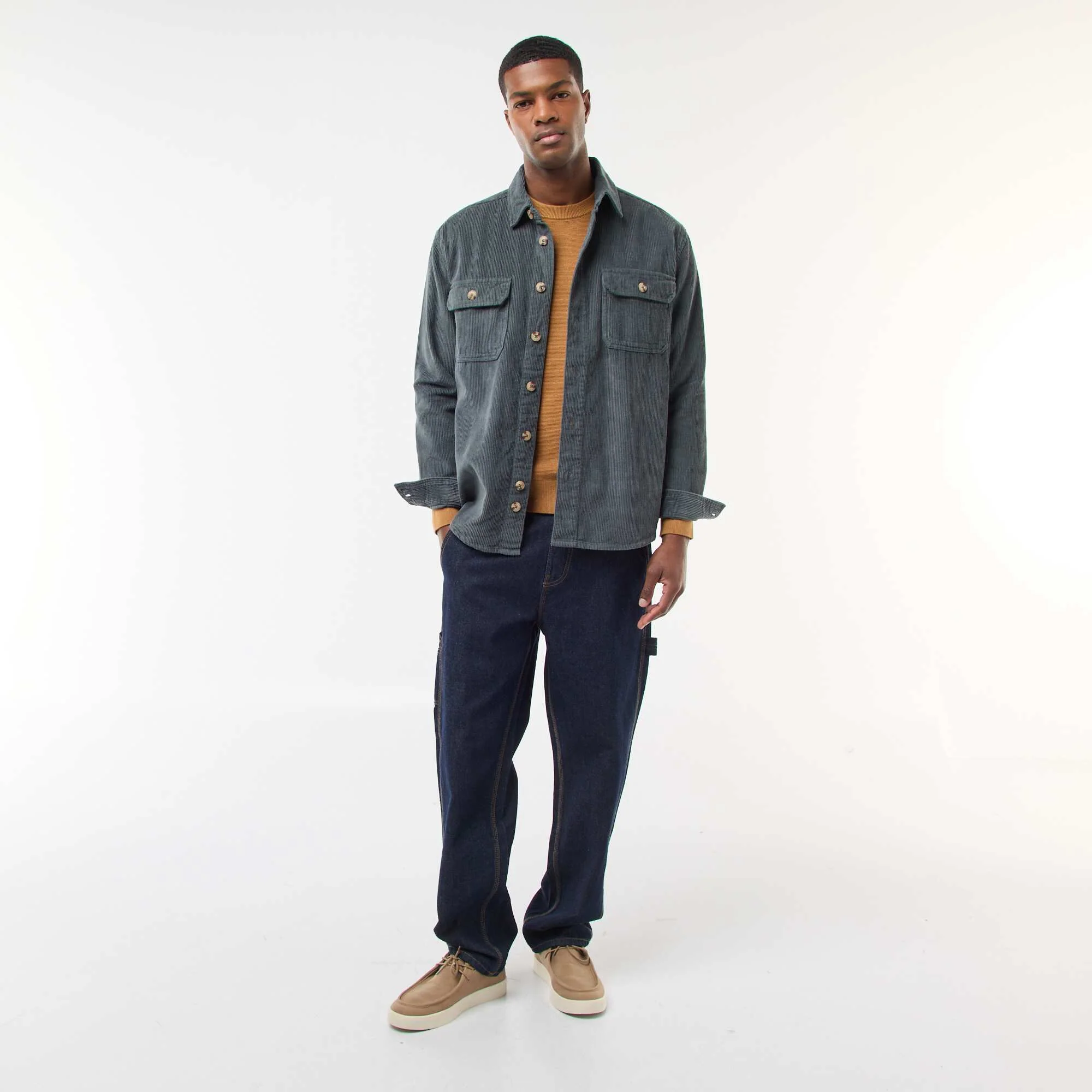 Solid Cotton Velvet Overshirt KHAKI - Image 2