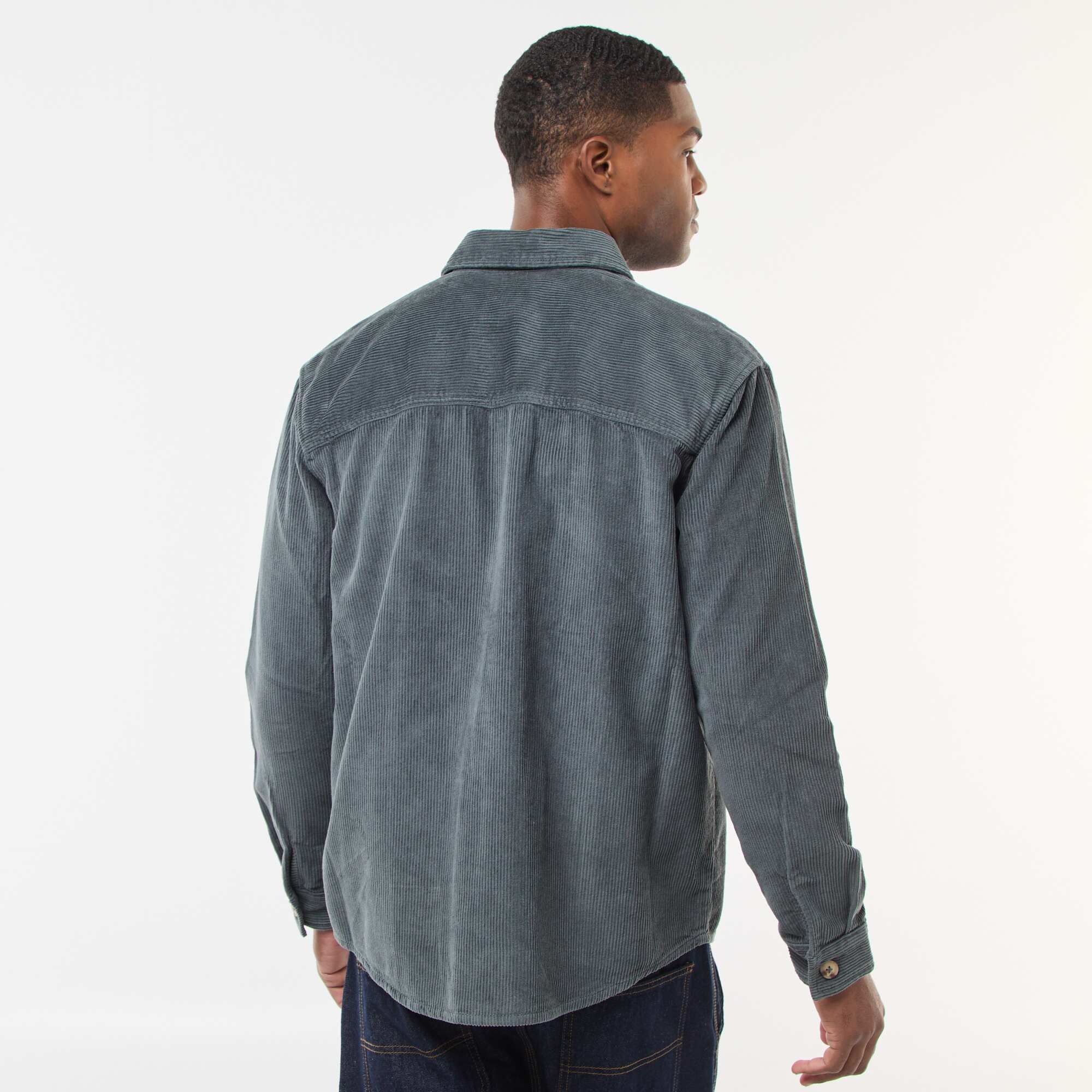 Solid Cotton Velvet Overshirt KHAKI - Image 4