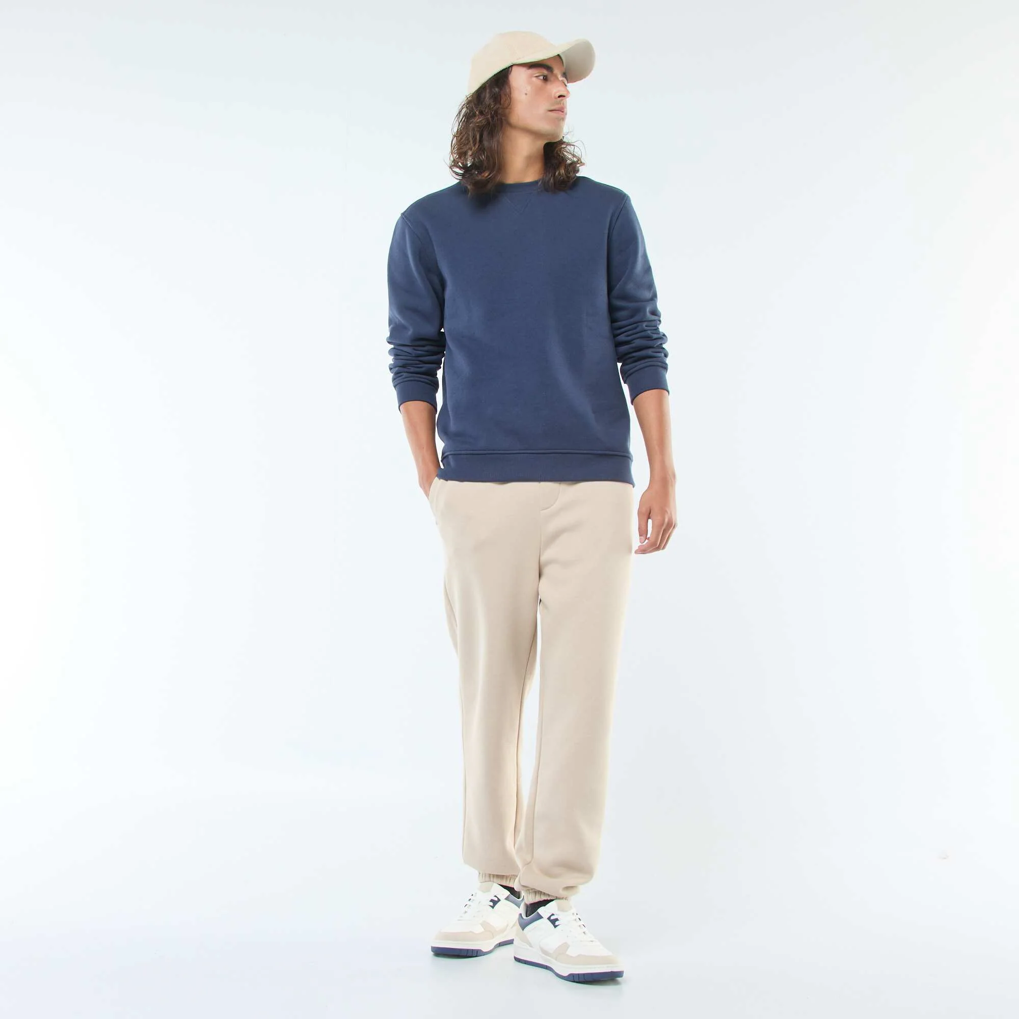 Solid Crew Neck Sweatshirt in Brushed Fleece BLUE - Image 2
