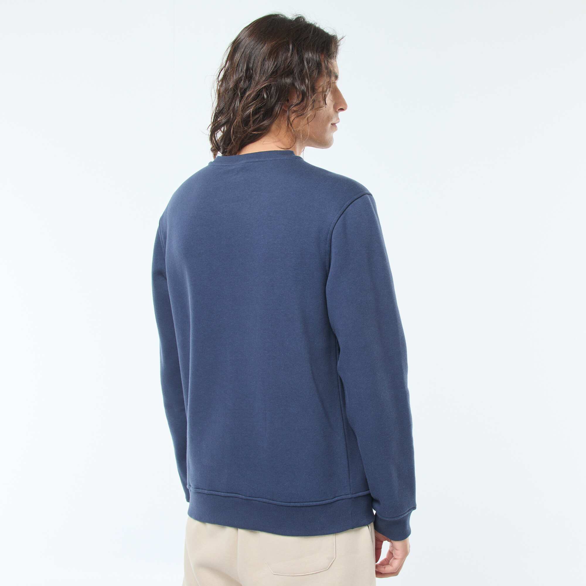 Solid Crew Neck Sweatshirt in Brushed Fleece BLUE - Image 4