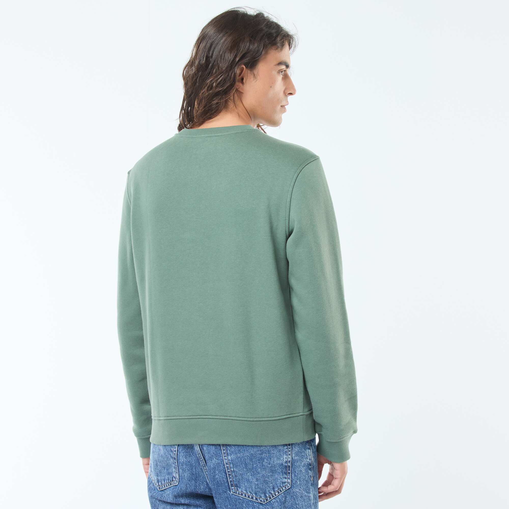 Solid Crew Neck Sweatshirt in Brushed Fleece GREEN - Image 4