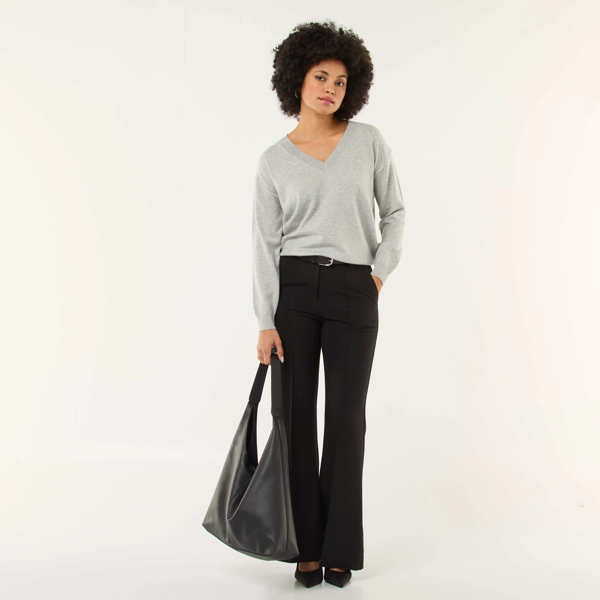 Solid flared trousers BLACK