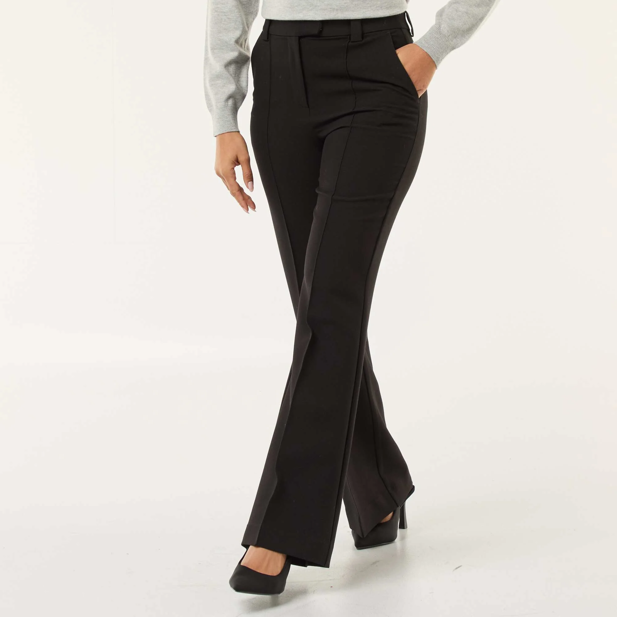Solid flared trousers BLACK - Image 4