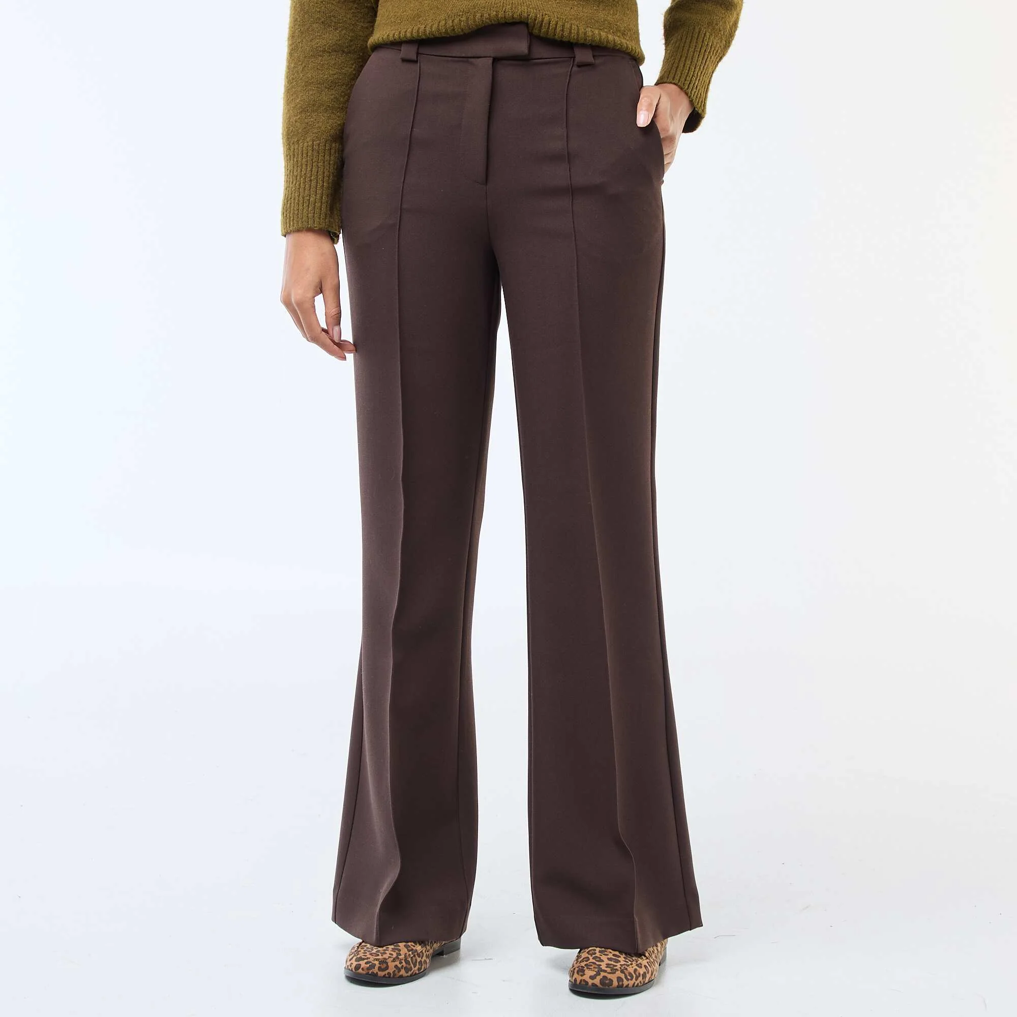 Solid flared trousers BROWN - Image 2
