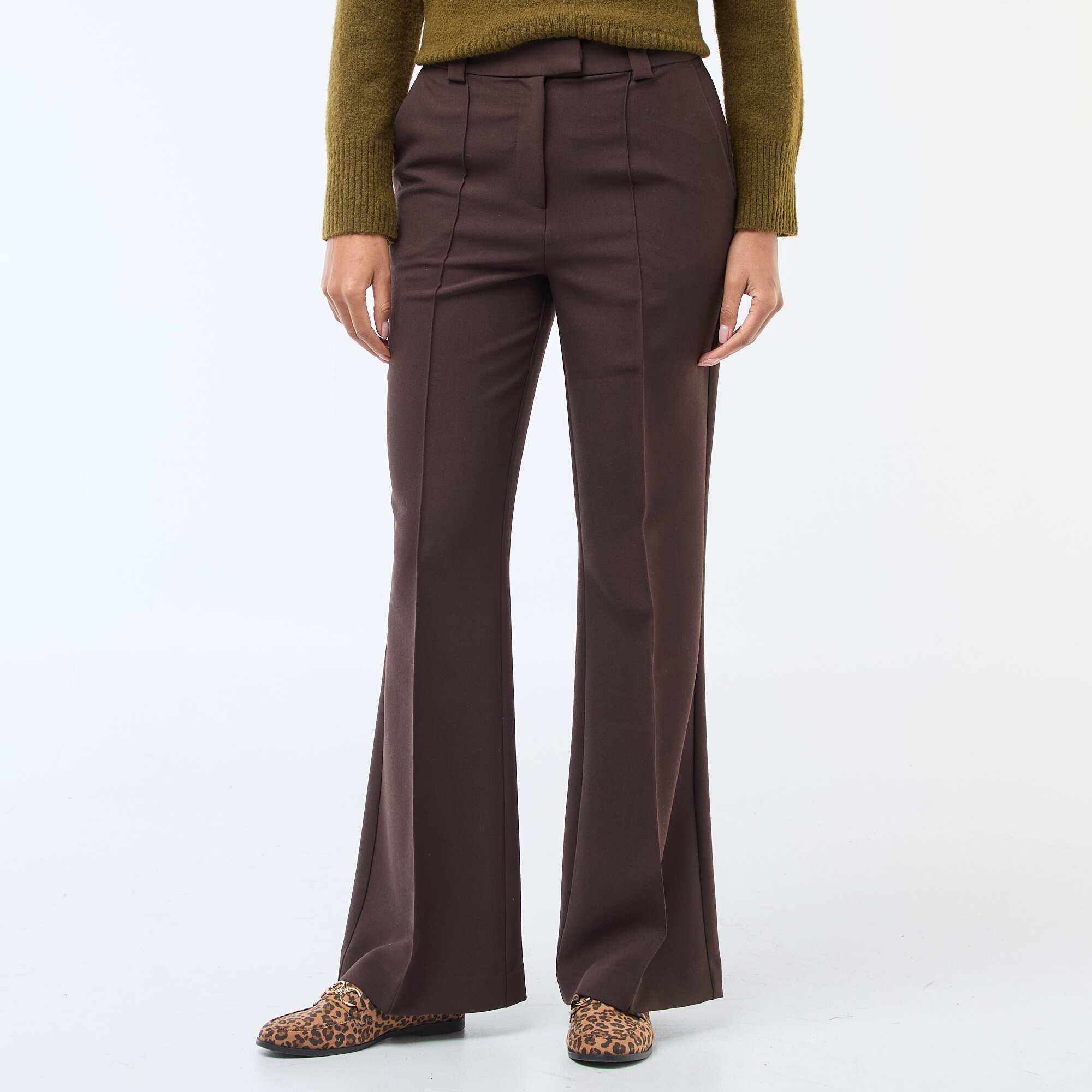 Solid flared trousers BROWN - Image 4