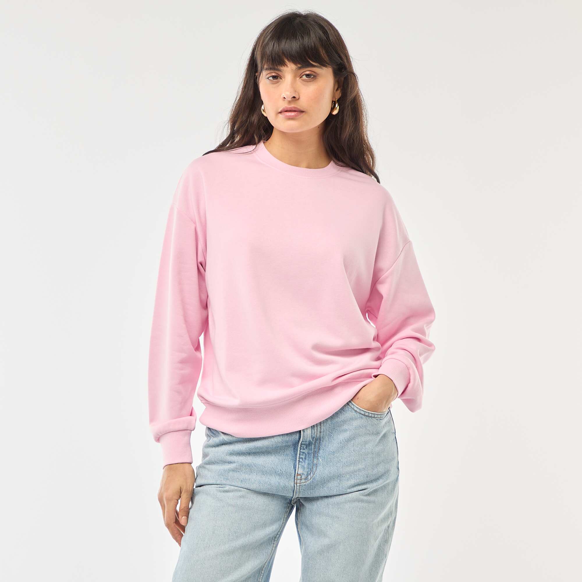 Solid French Terry Crew Neck Sweatshirt PINK