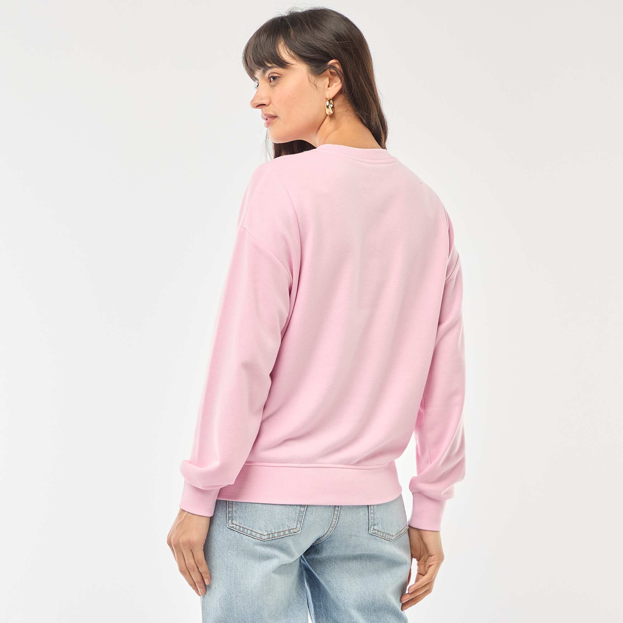 Solid French Terry Crew Neck Sweatshirt PINK - Image 3