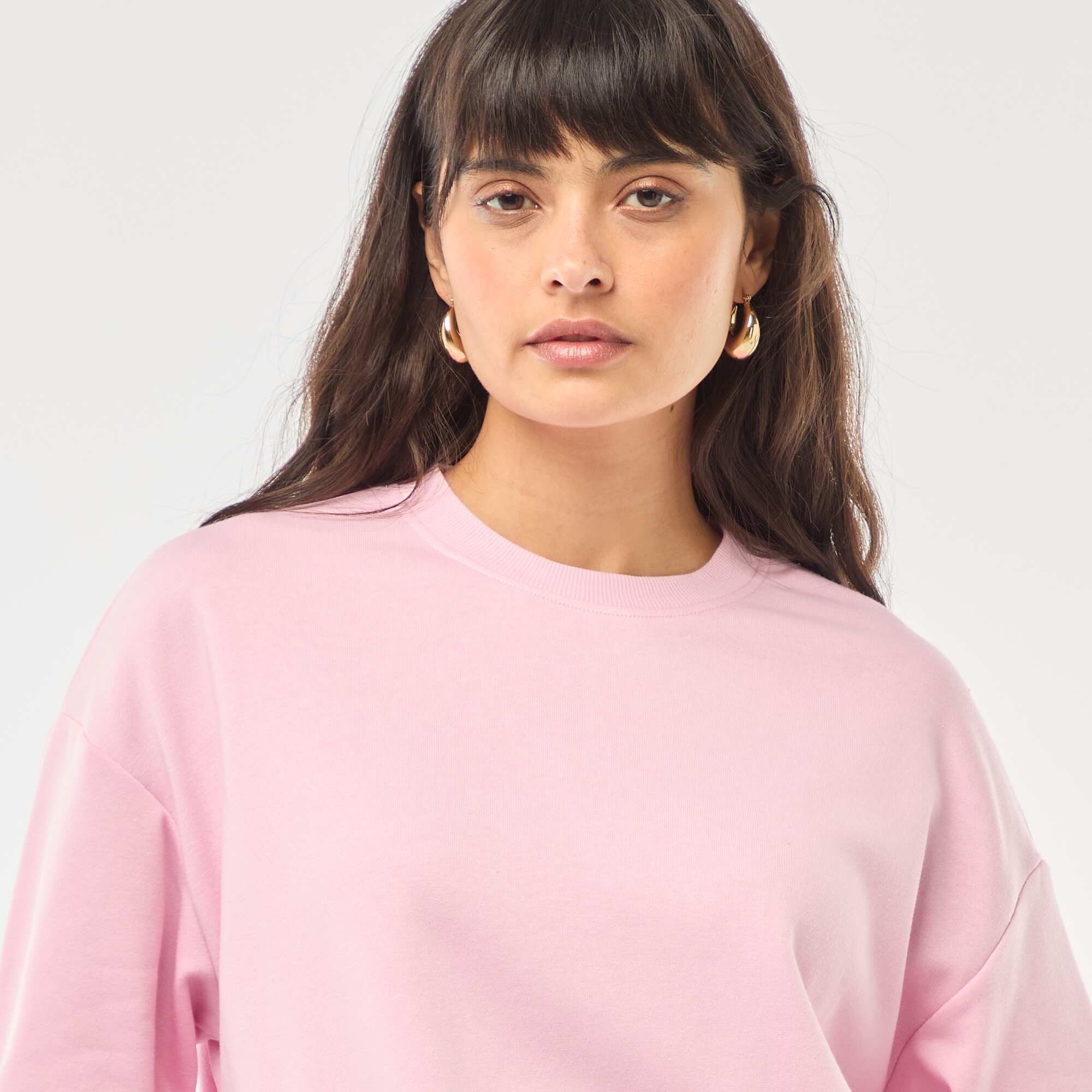 Solid French Terry Crew Neck Sweatshirt PINK - Image 4