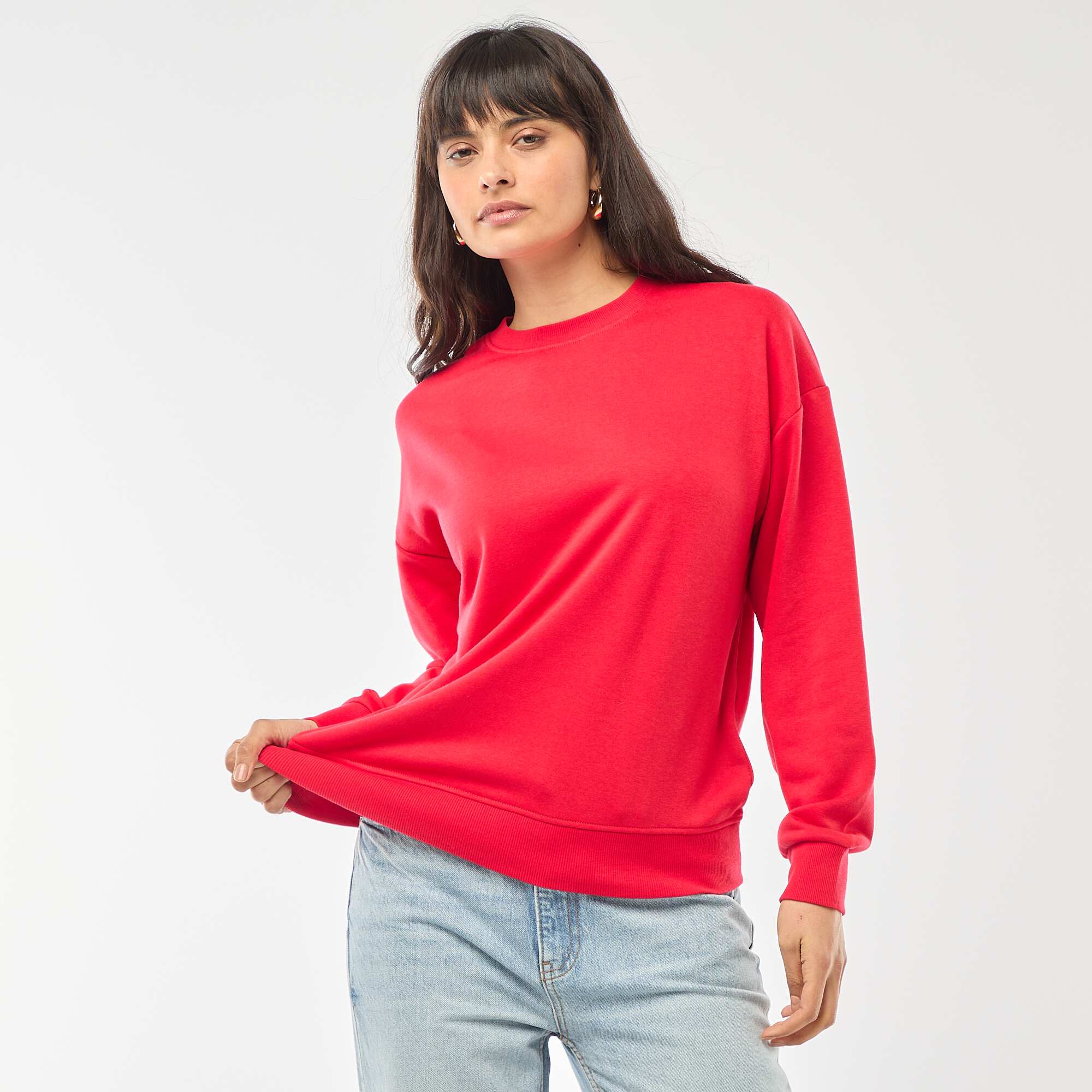 Solid French Terry Crew Neck Sweatshirt RED