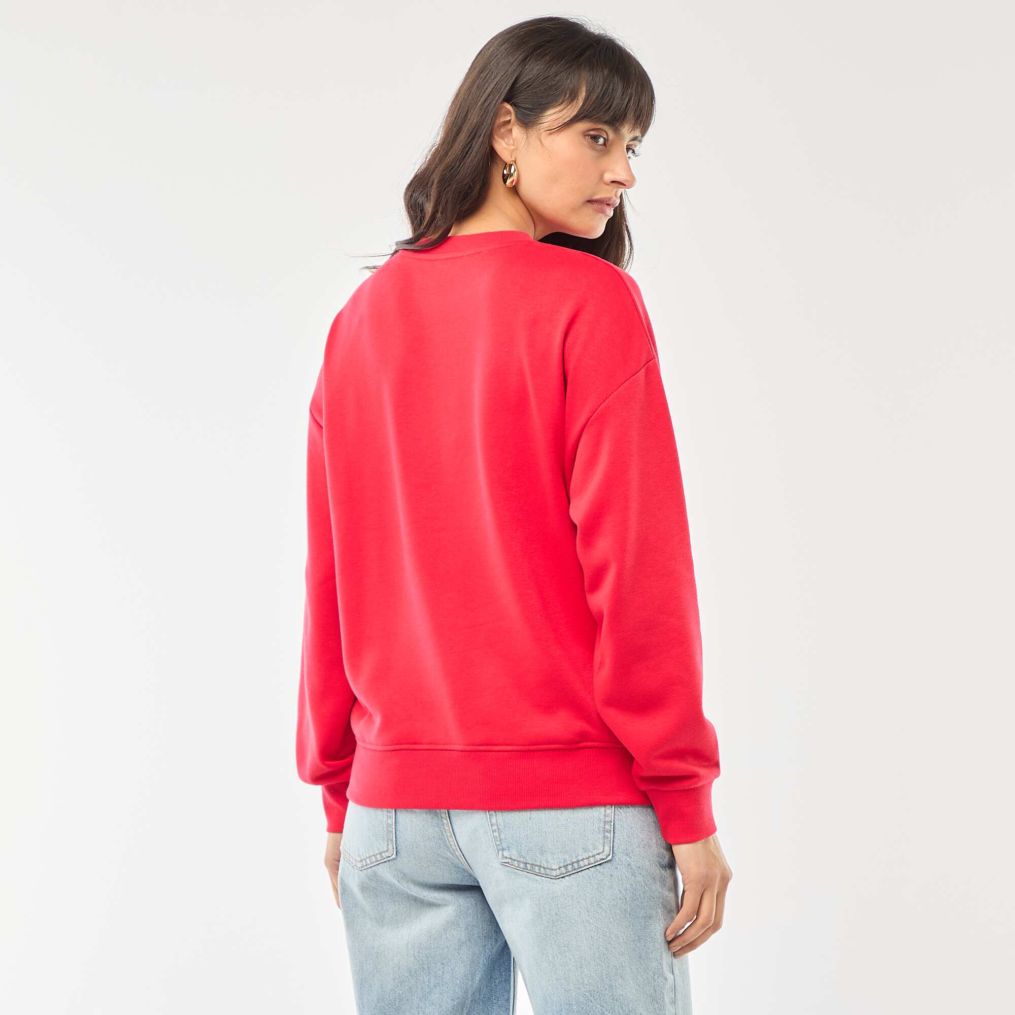 Solid French Terry Crew Neck Sweatshirt RED - Image 4