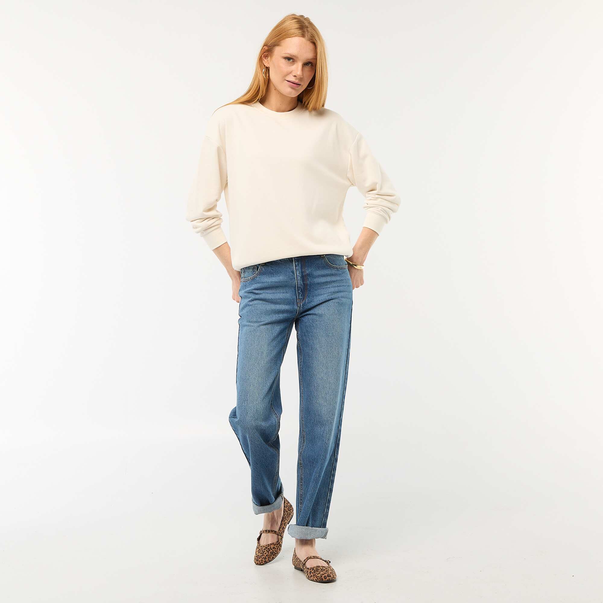 Solid French Terry Crew Neck Sweatshirt WHITE - Image 2