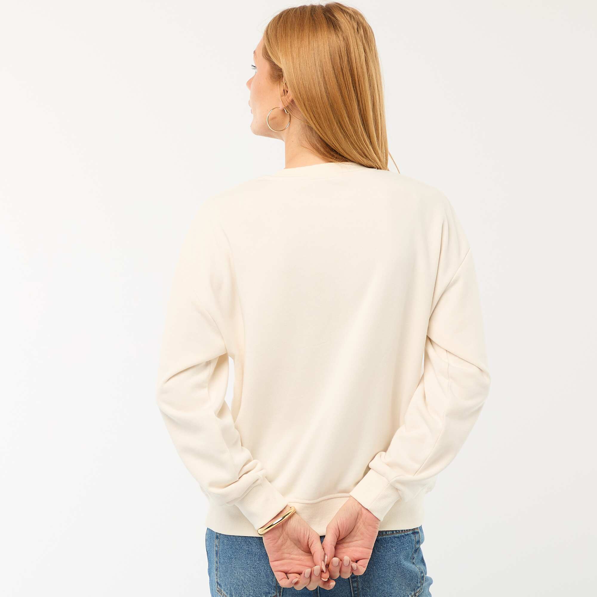 Solid French Terry Crew Neck Sweatshirt WHITE - Image 3