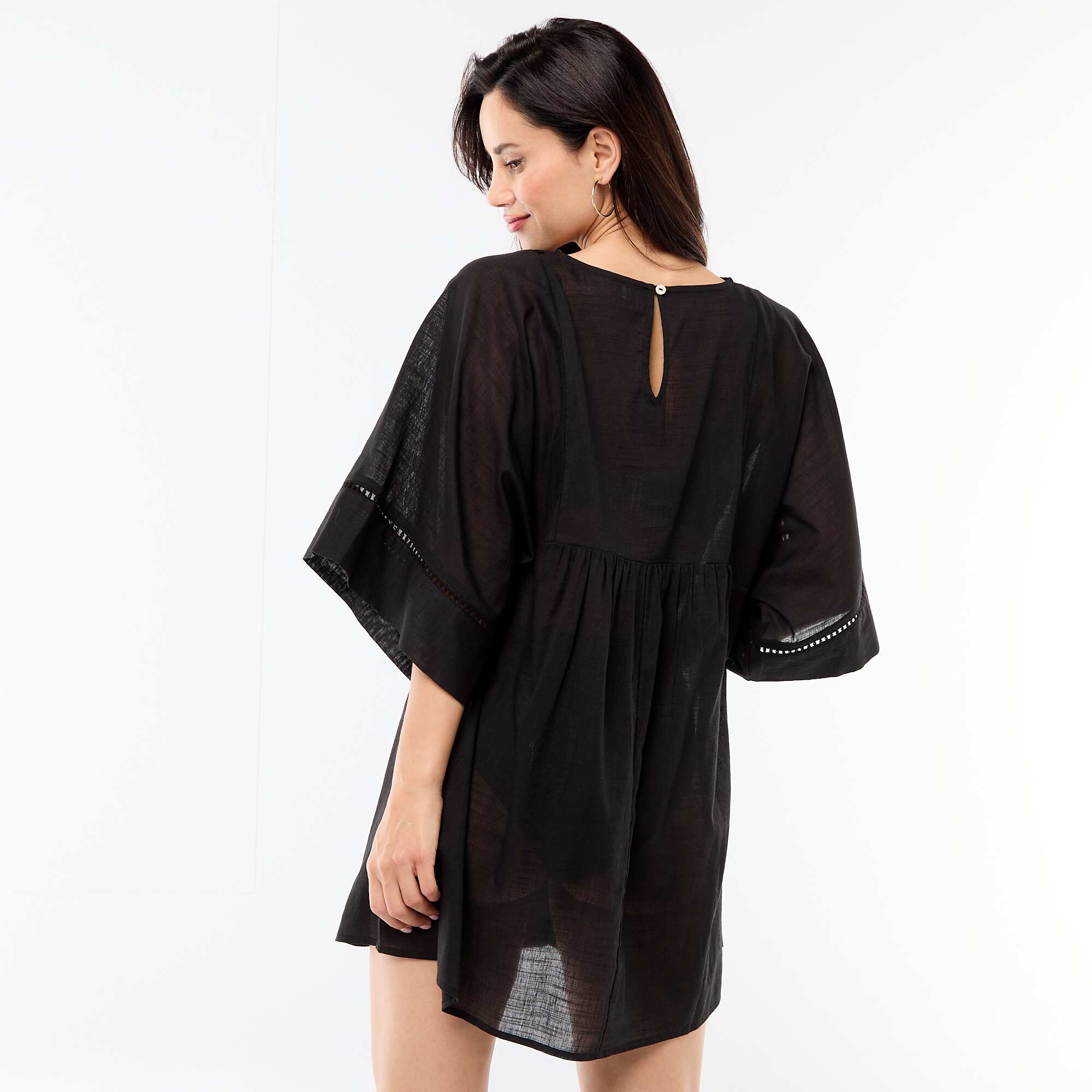 Solid Mid-Length Beach Dress BLACK - Image 4