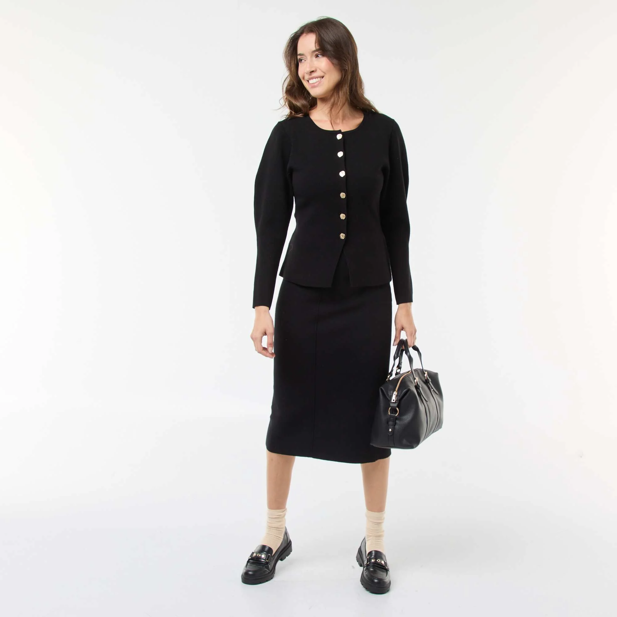 Solid ottoman knit skirt BLACK