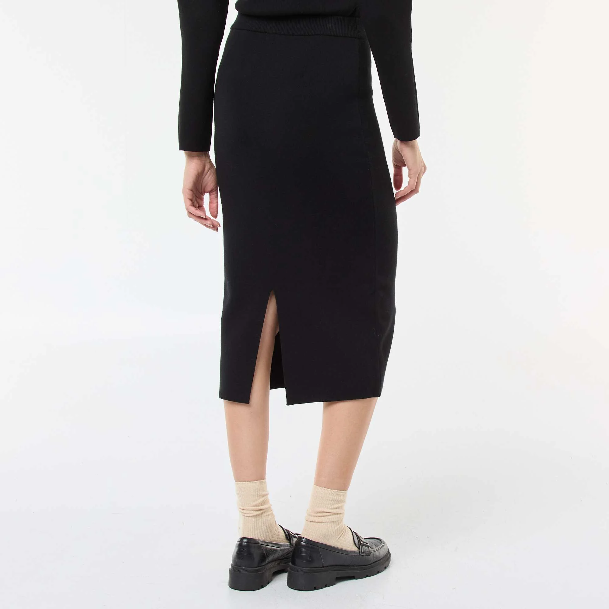 Solid ottoman knit skirt BLACK - Image 3