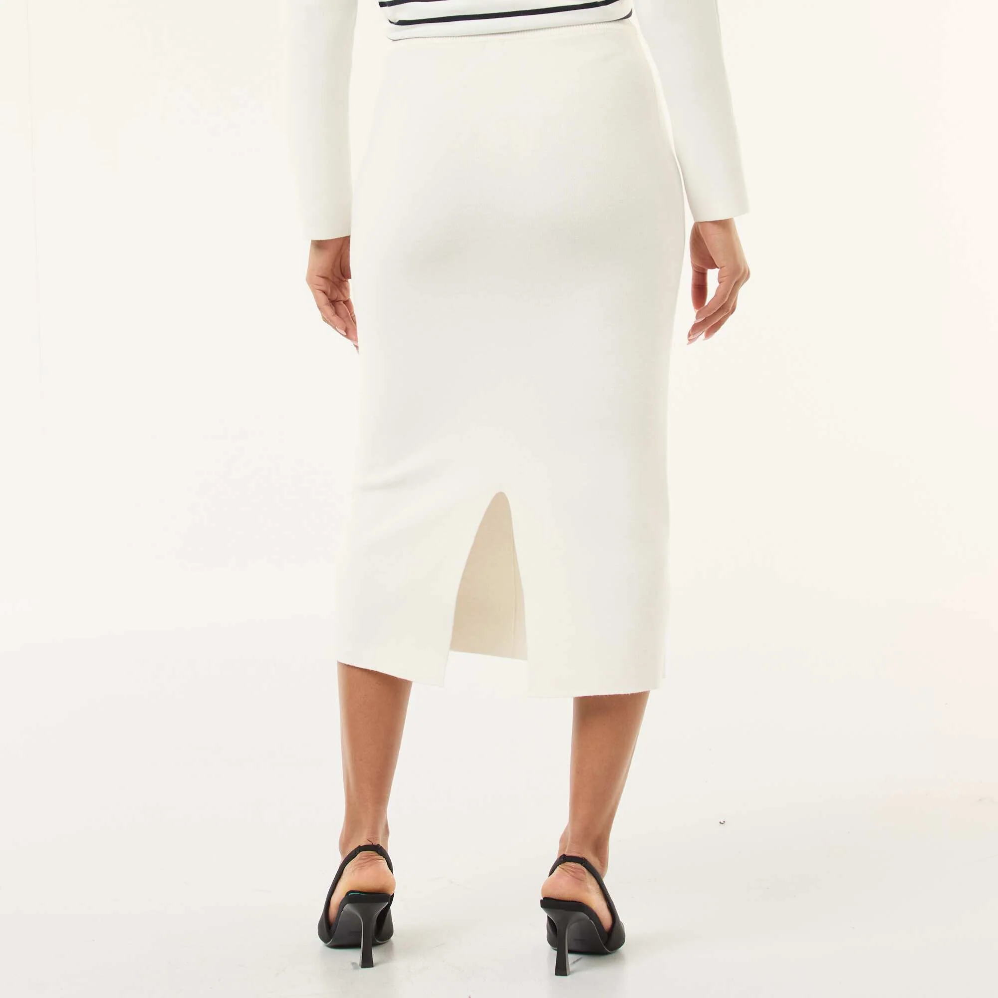 Solid Ottoman Knit Skirt WHITE - Image 3