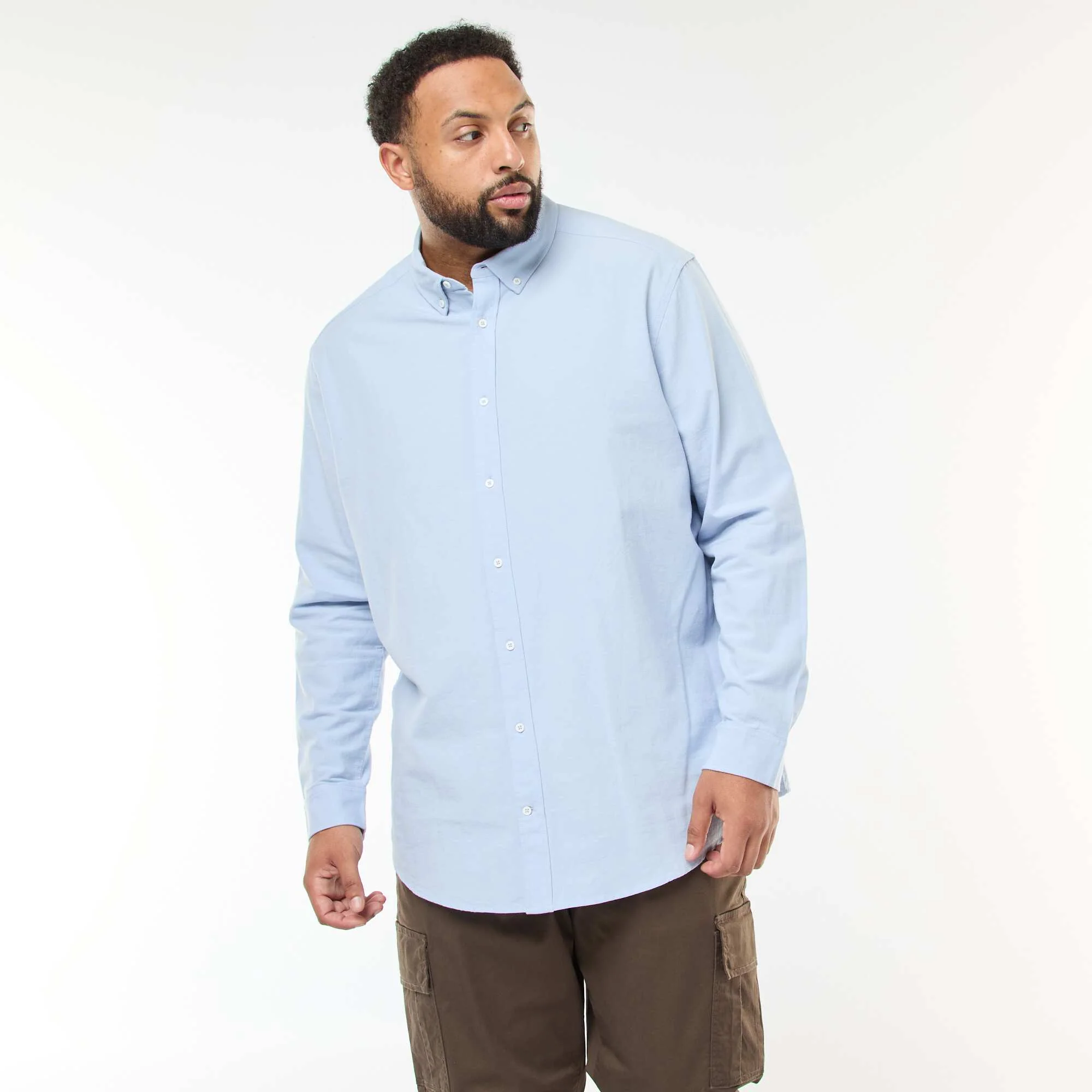 Solid Oxford Straight-Cut Shirt BLUE