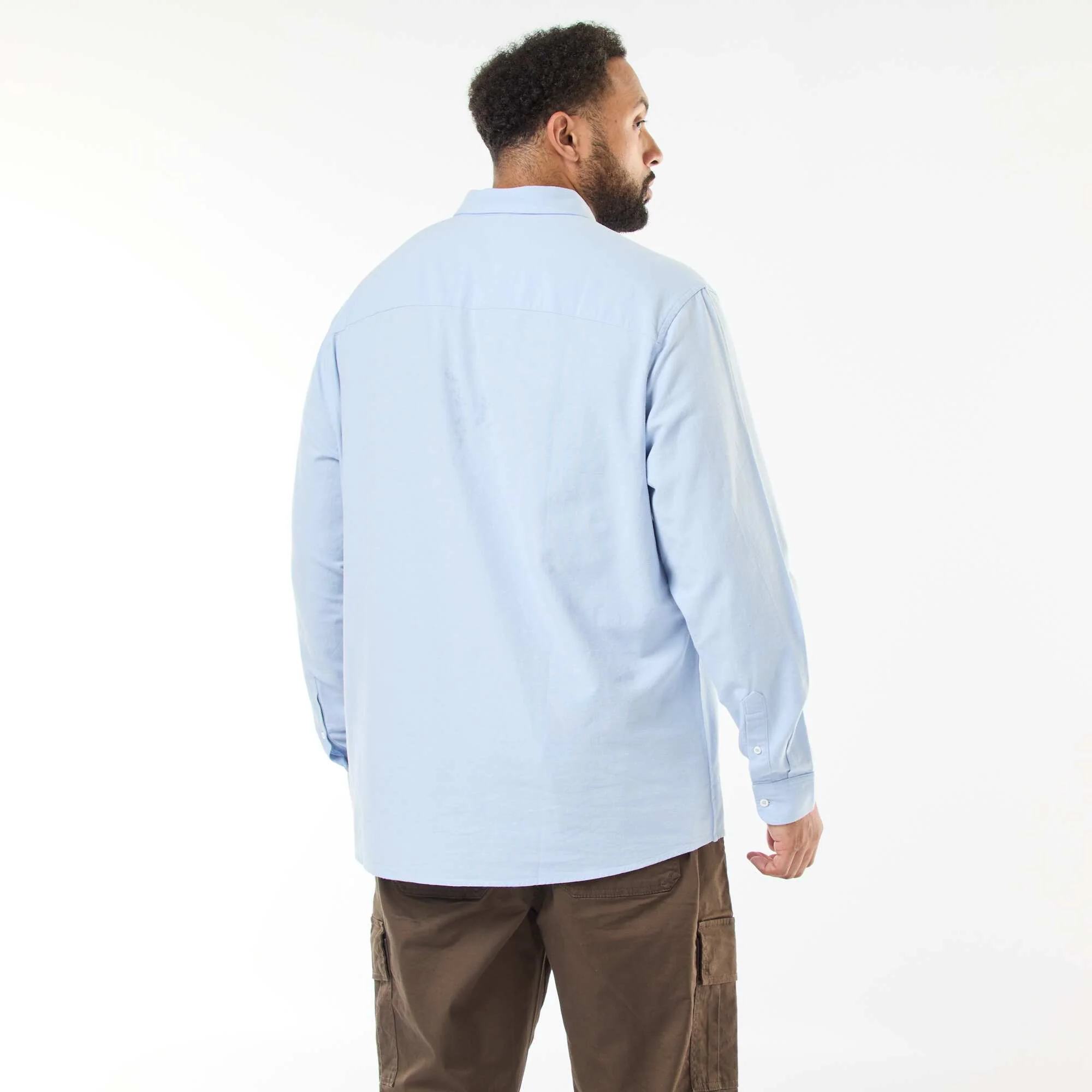 Solid Oxford Straight-Cut Shirt BLUE - Image 3