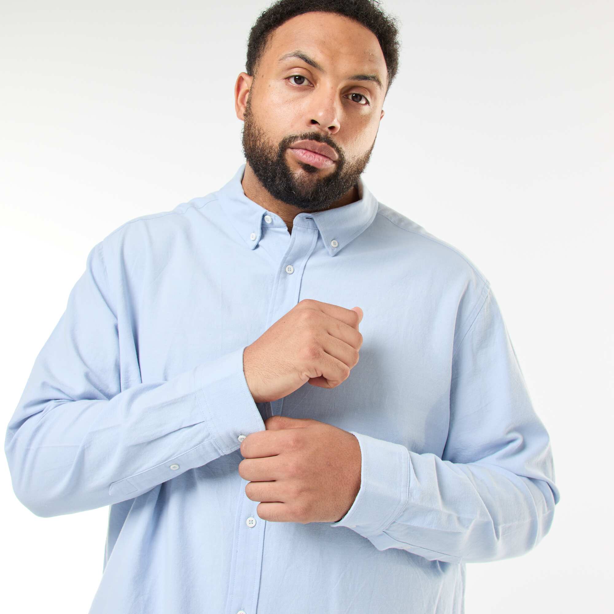 Solid Oxford Straight-Cut Shirt BLUE - Image 4