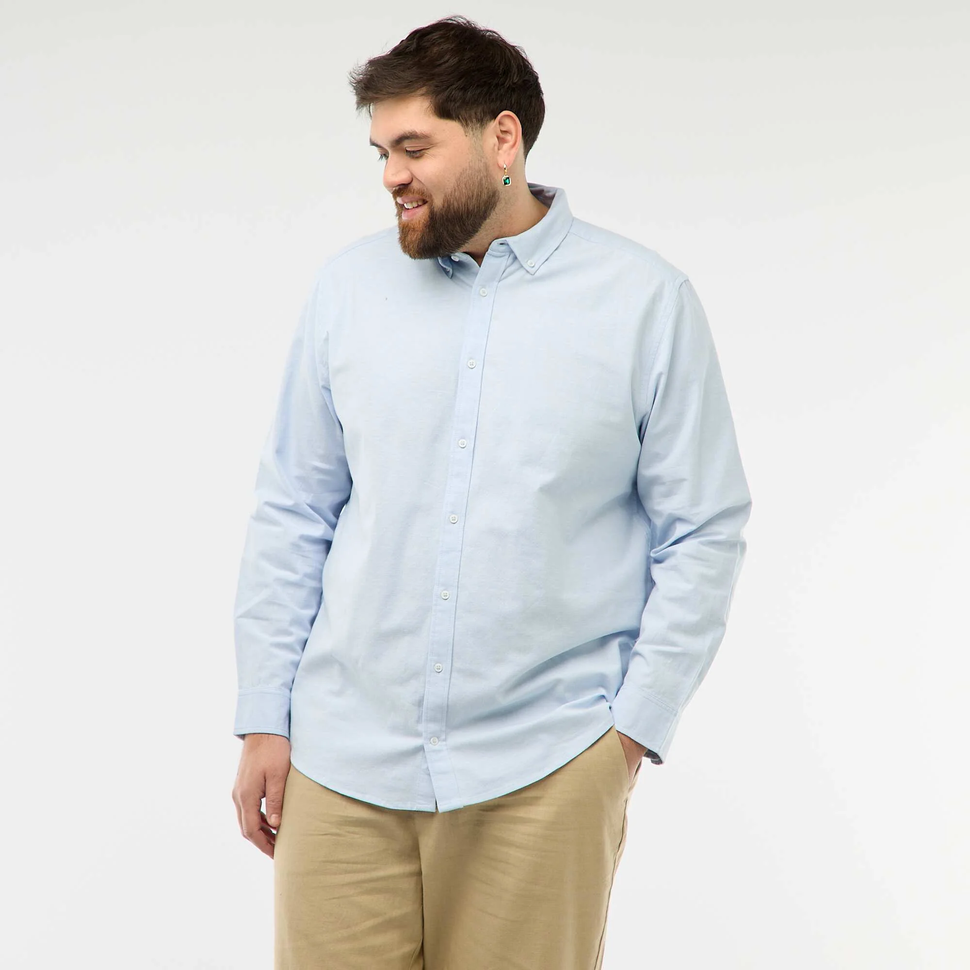 Solid Oxford Straight Fit Shirt BLUE - Image 3