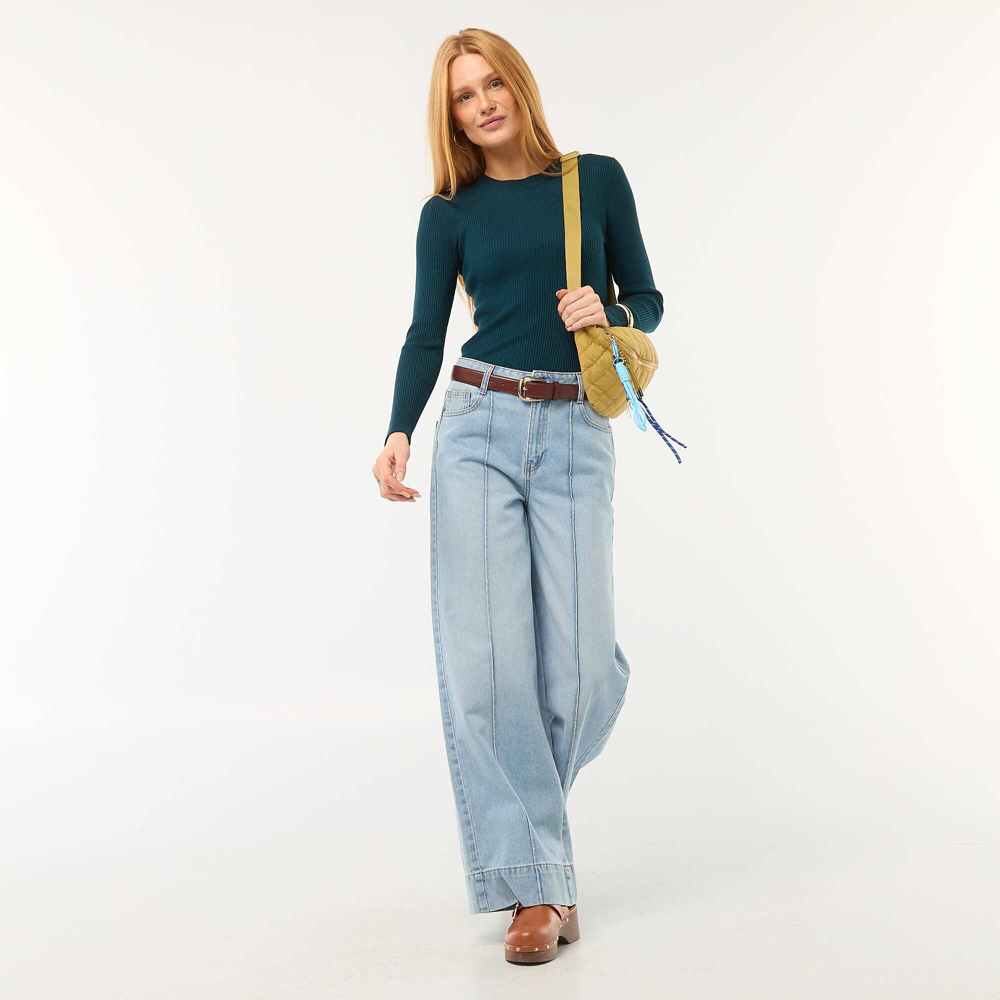 Solid Ribbed Crew Neck Sweater BLUE - Image 2