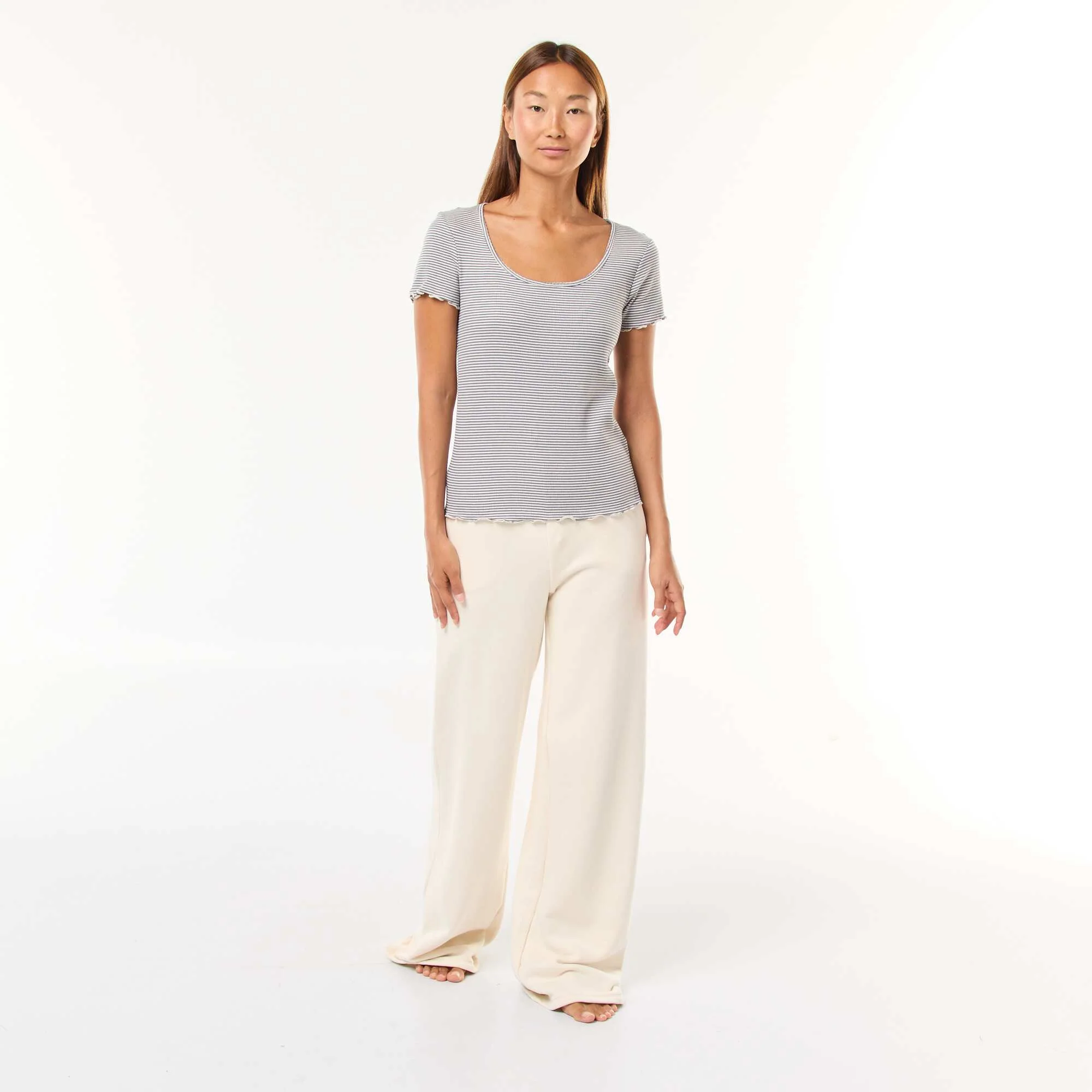 Solid Ribbed Knit Short-Sleeve T-Shirt BLUE - Image 2