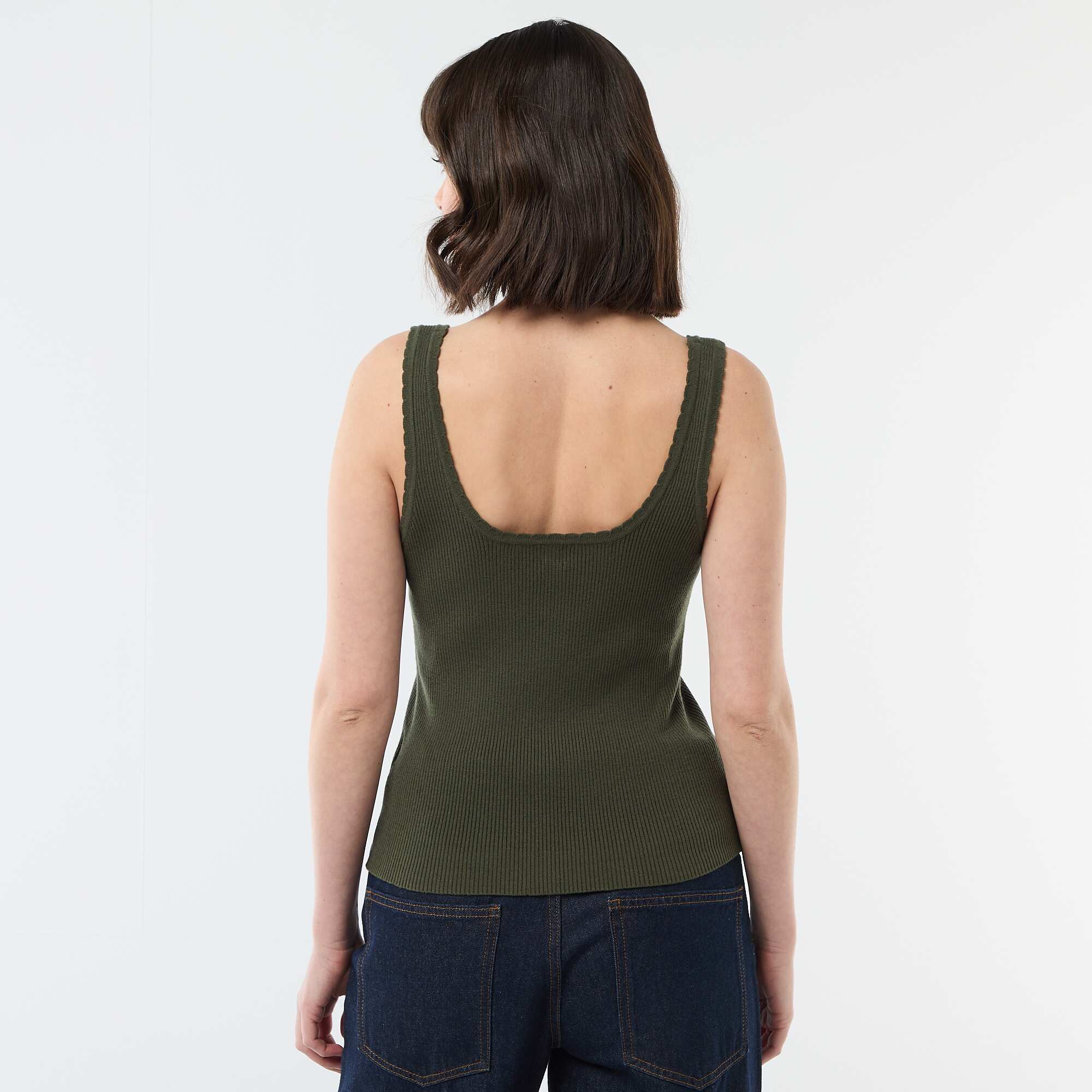 Solid Ribbed Tank Top GREEN - Image 4