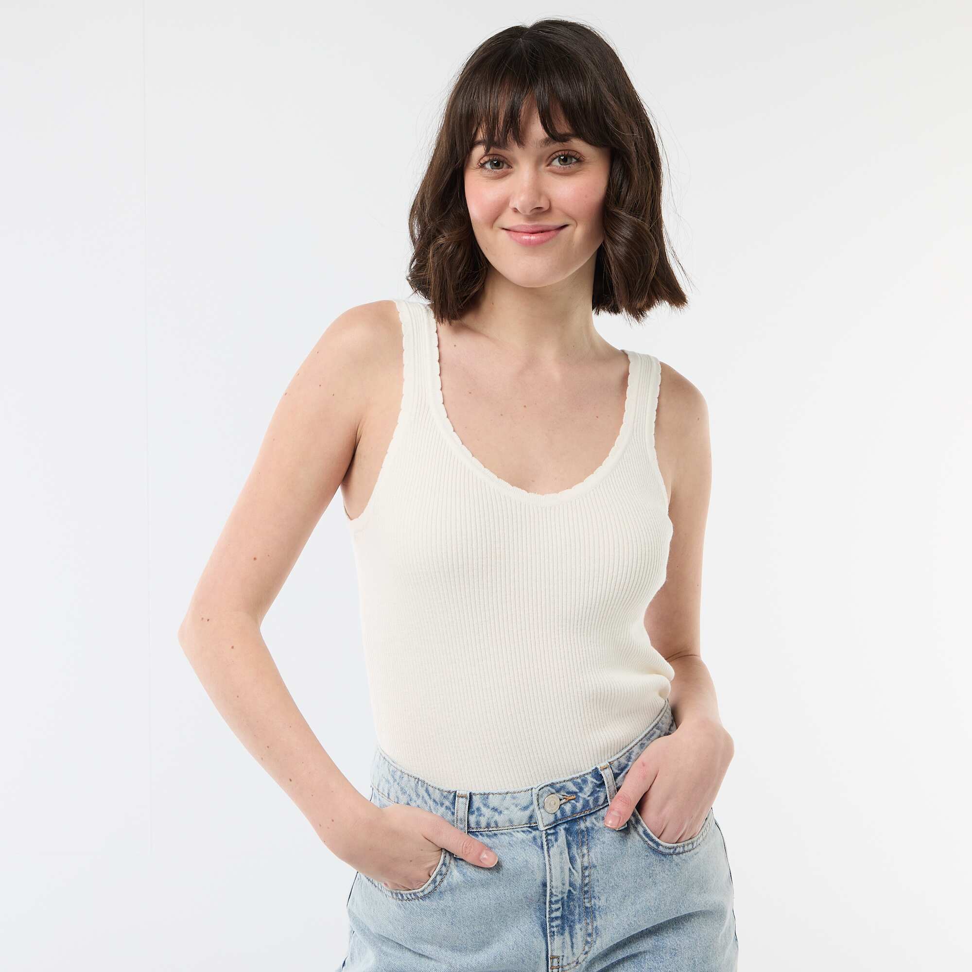 Solid Ribbed Tank Top WHITE