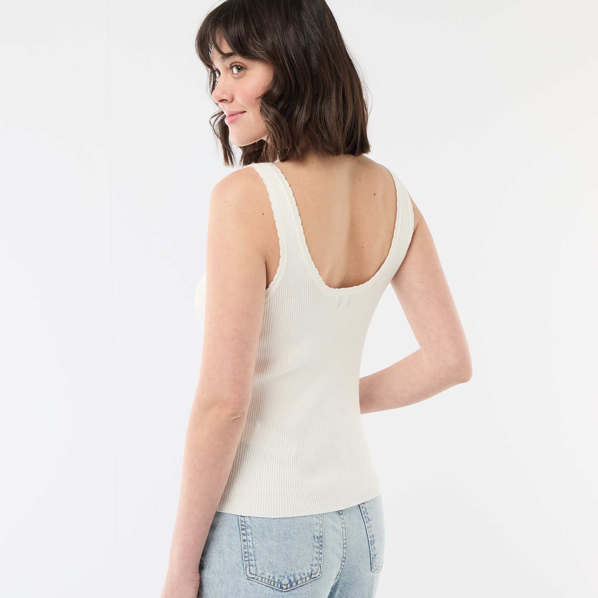 Solid Ribbed Tank Top WHITE - Image 4