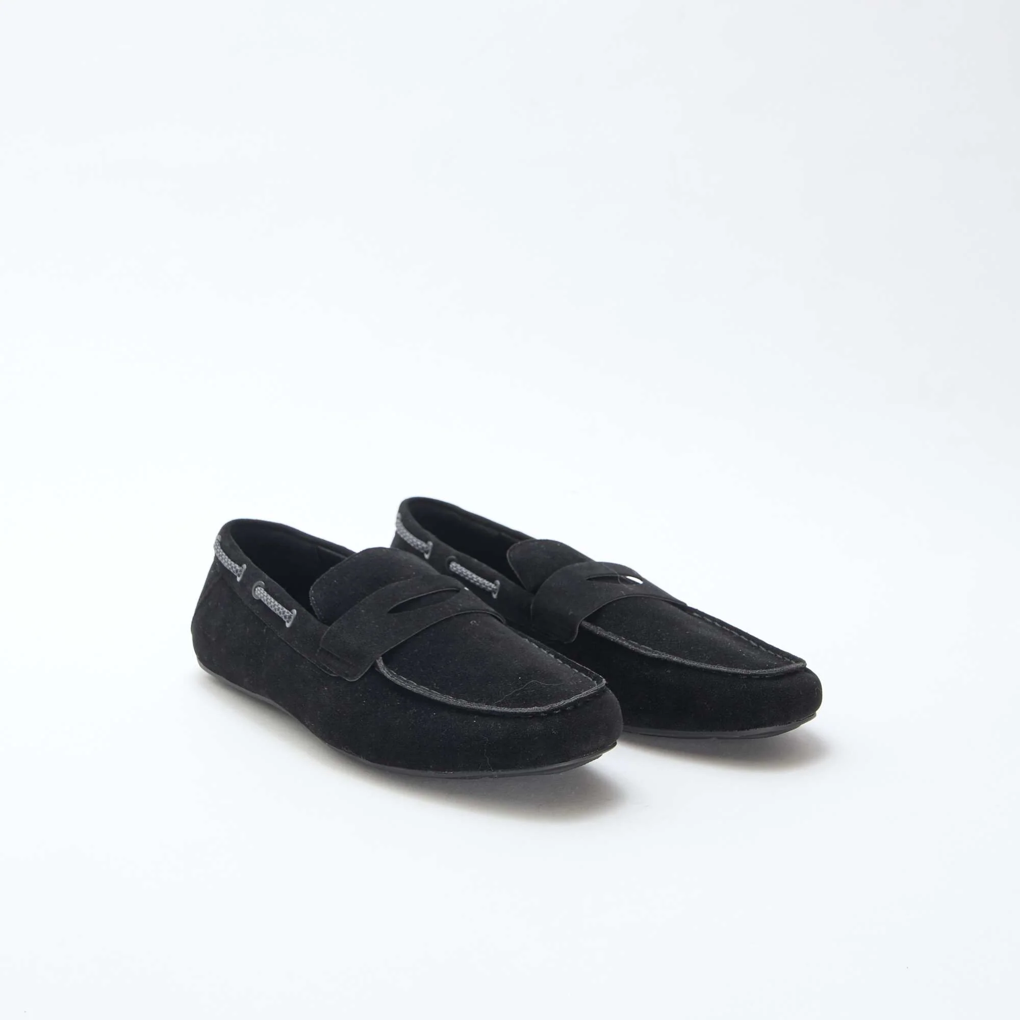 Solid Suede-Effect Boat Moccasins BLACK