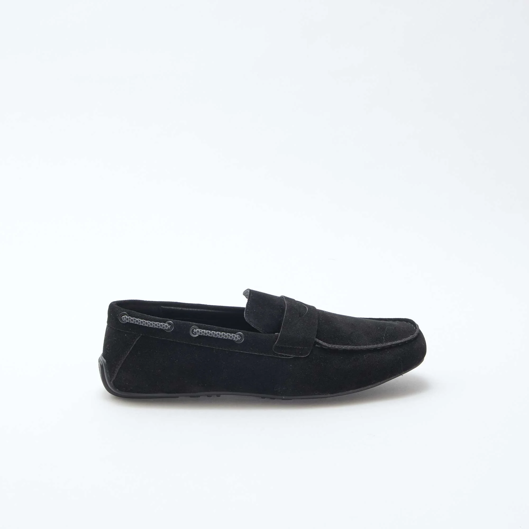 Solid Suede-Effect Boat Moccasins BLACK - Image 2