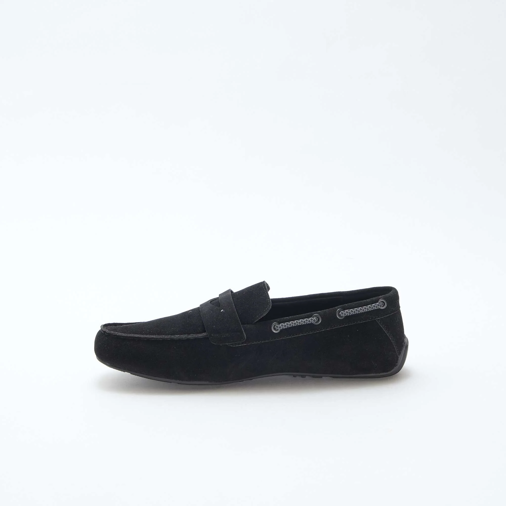 Solid Suede-Effect Boat Moccasins BLACK - Image 4