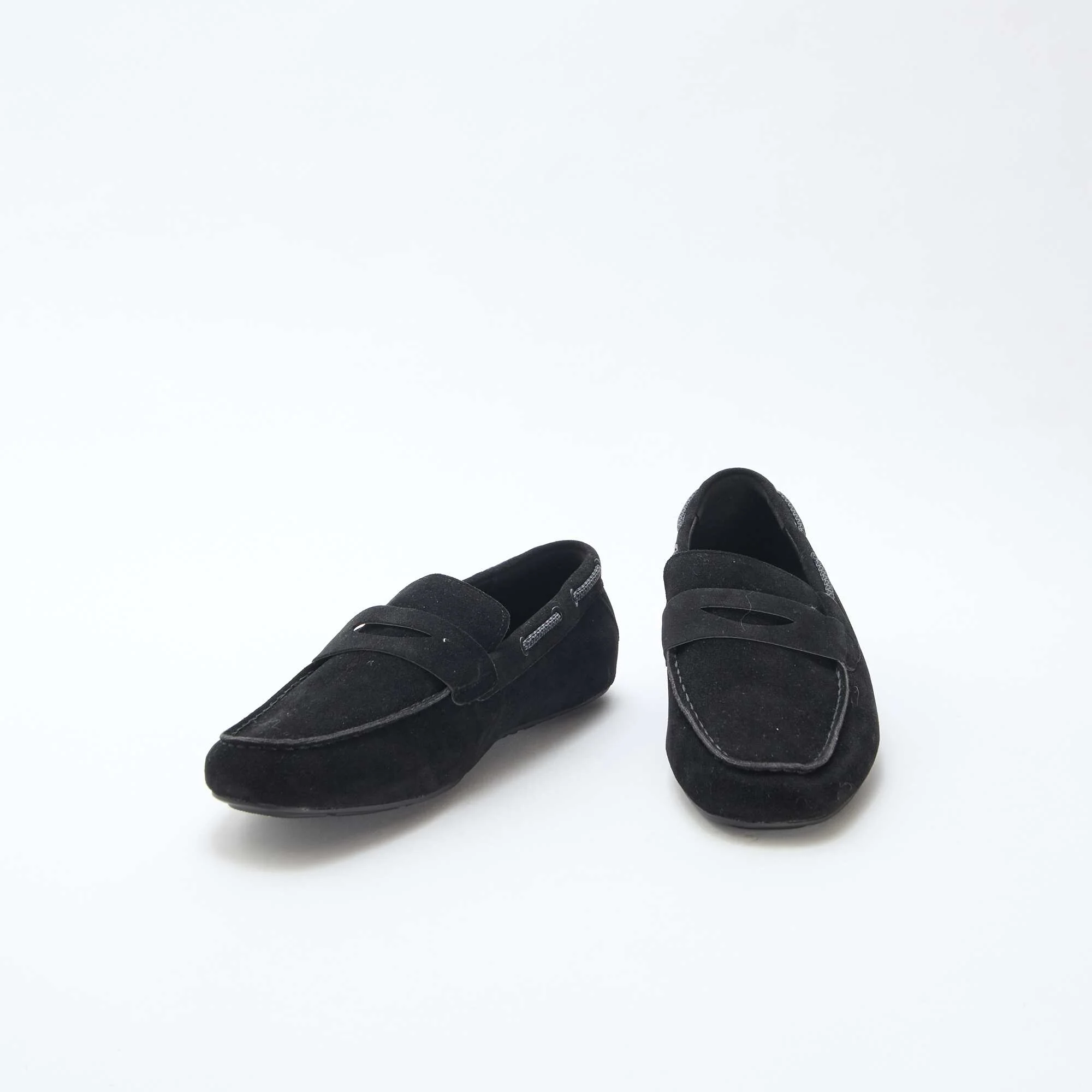 Solid Suede-Effect Boat Moccasins BLACK - Image 5