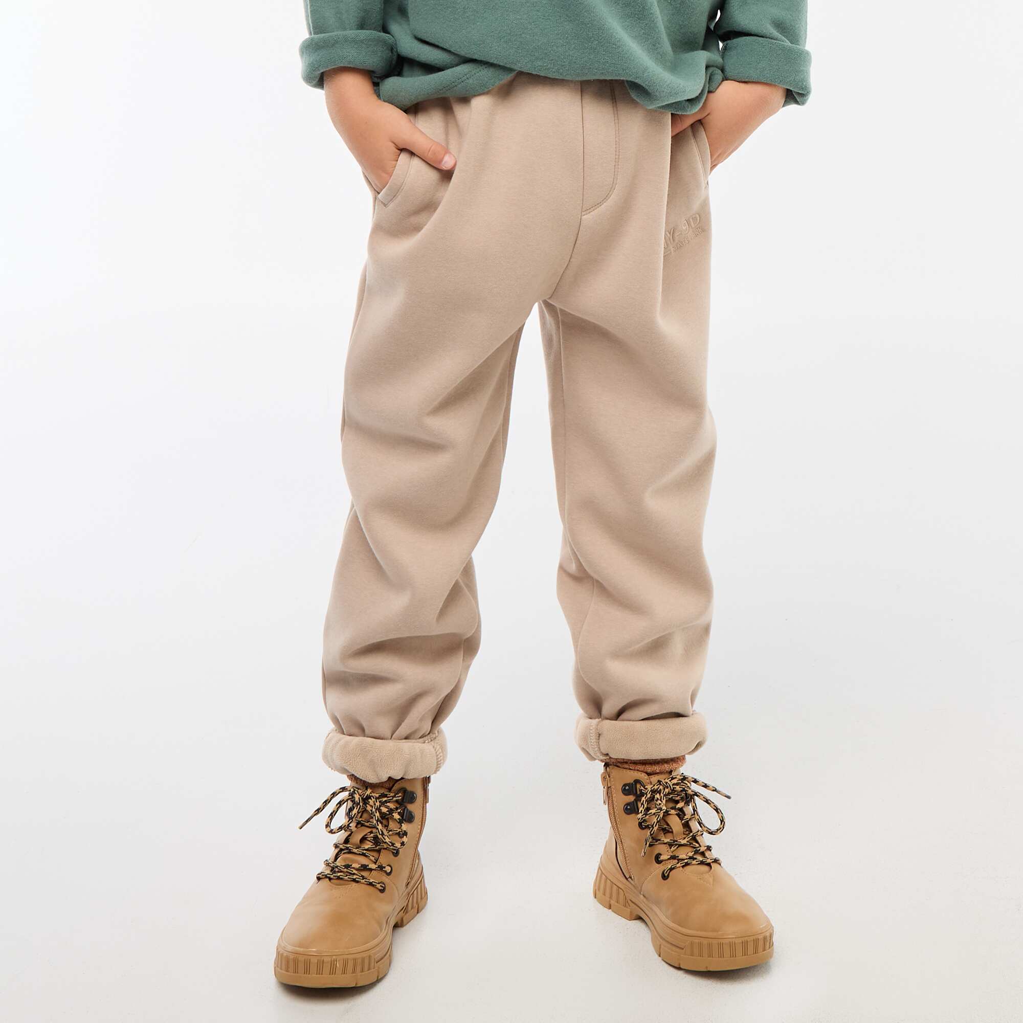 Solid Warm Fleece-Lined Joggers BEIGE - Image 3