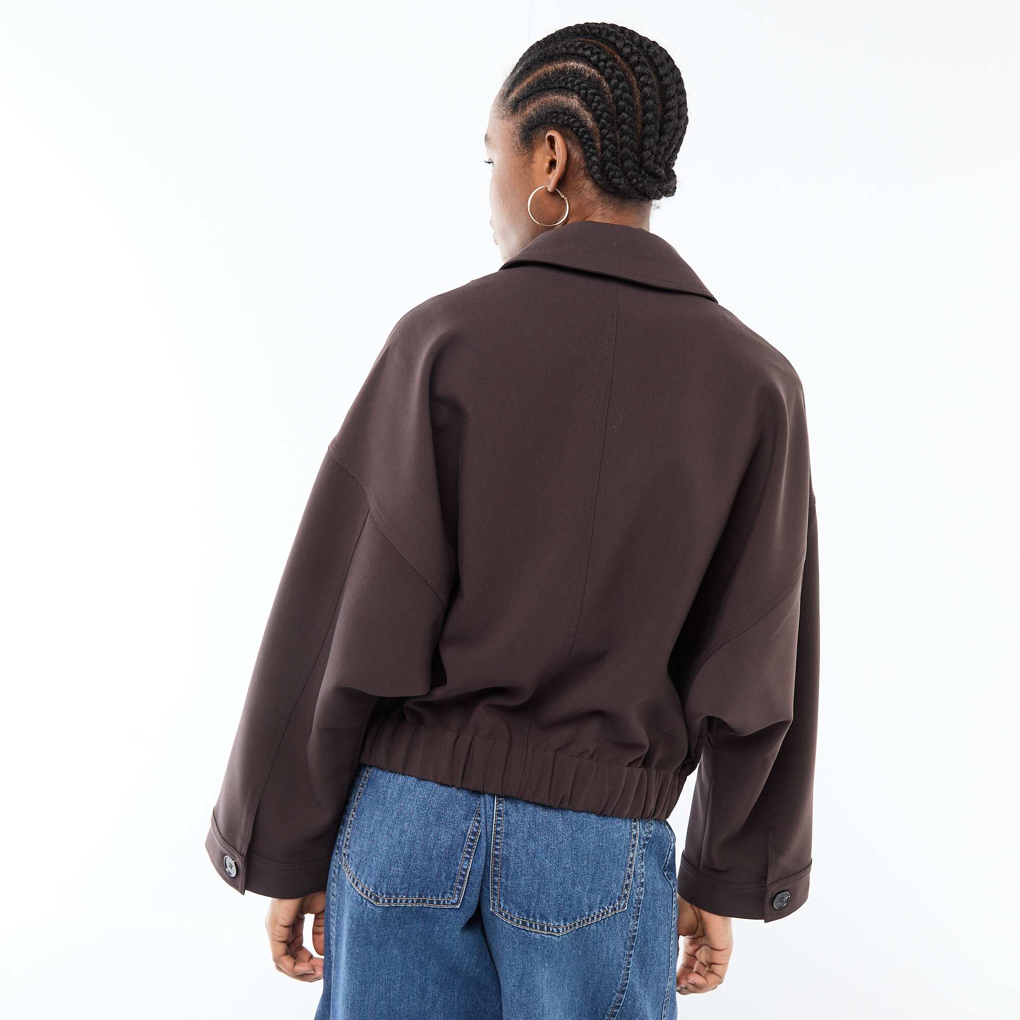 Solid Zip-Up Jacket with Patch Pockets BROWN - Image 3