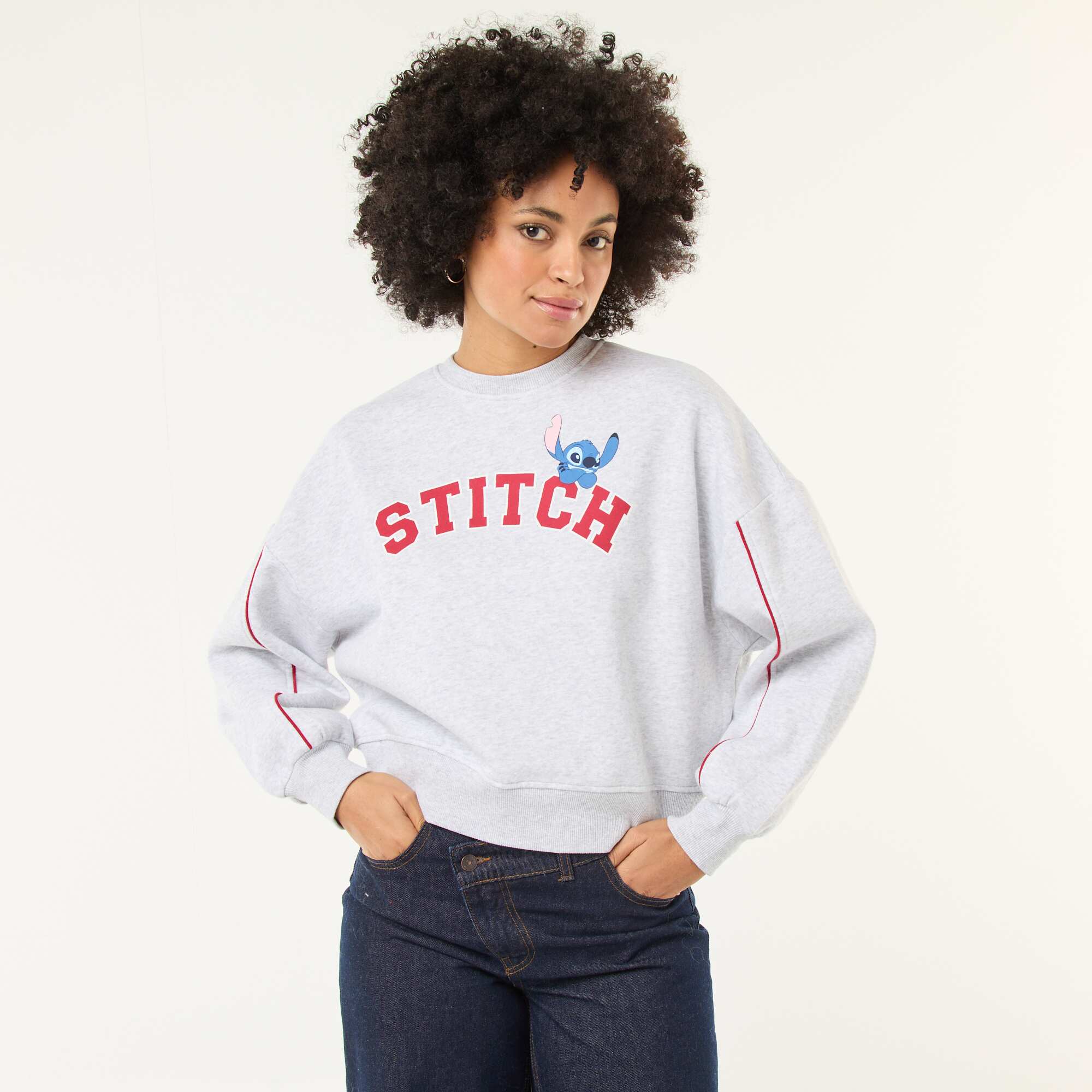 Stitch Fleece Crew Neck Sweatshirt GREY