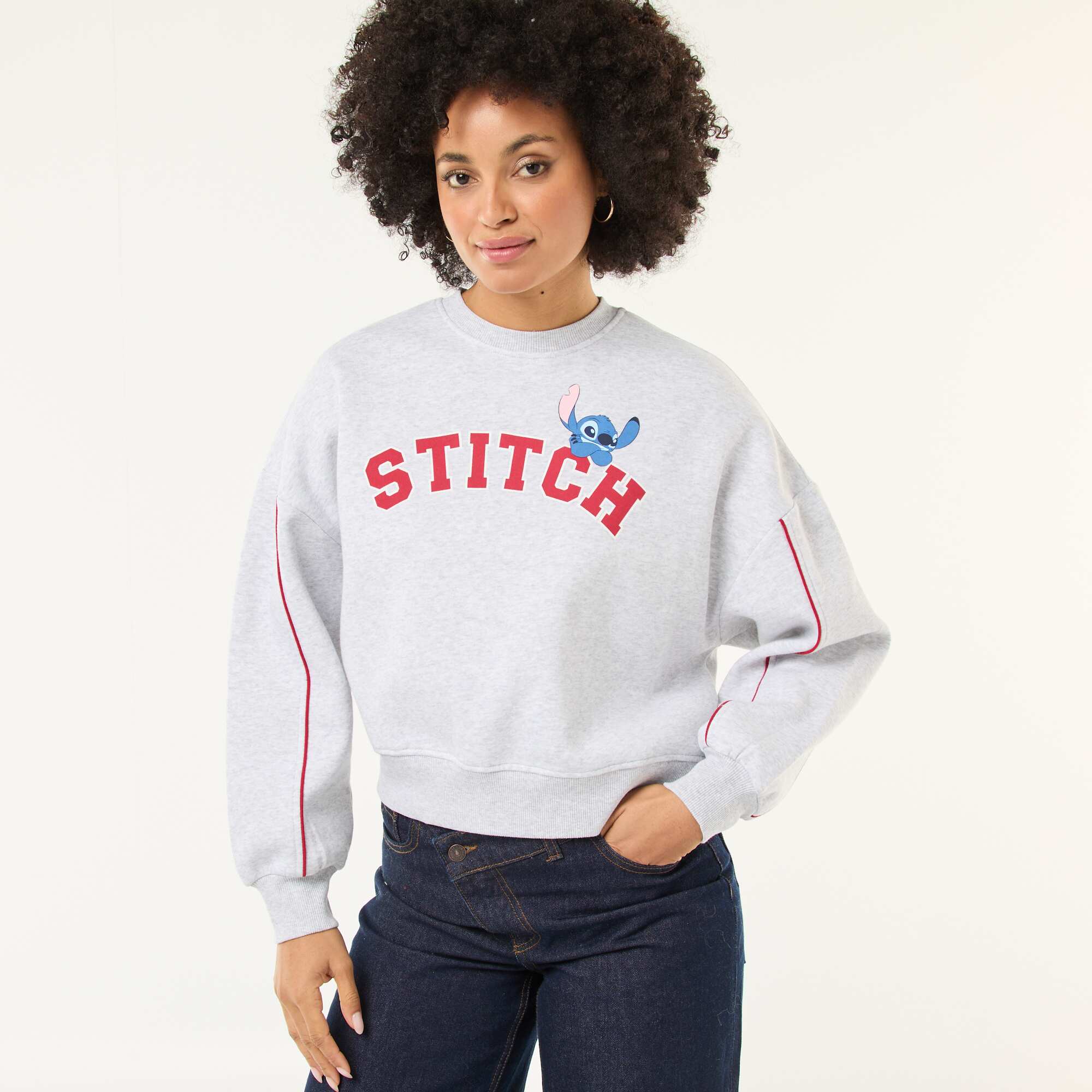Stitch Fleece Crew Neck Sweatshirt GREY - Image 4
