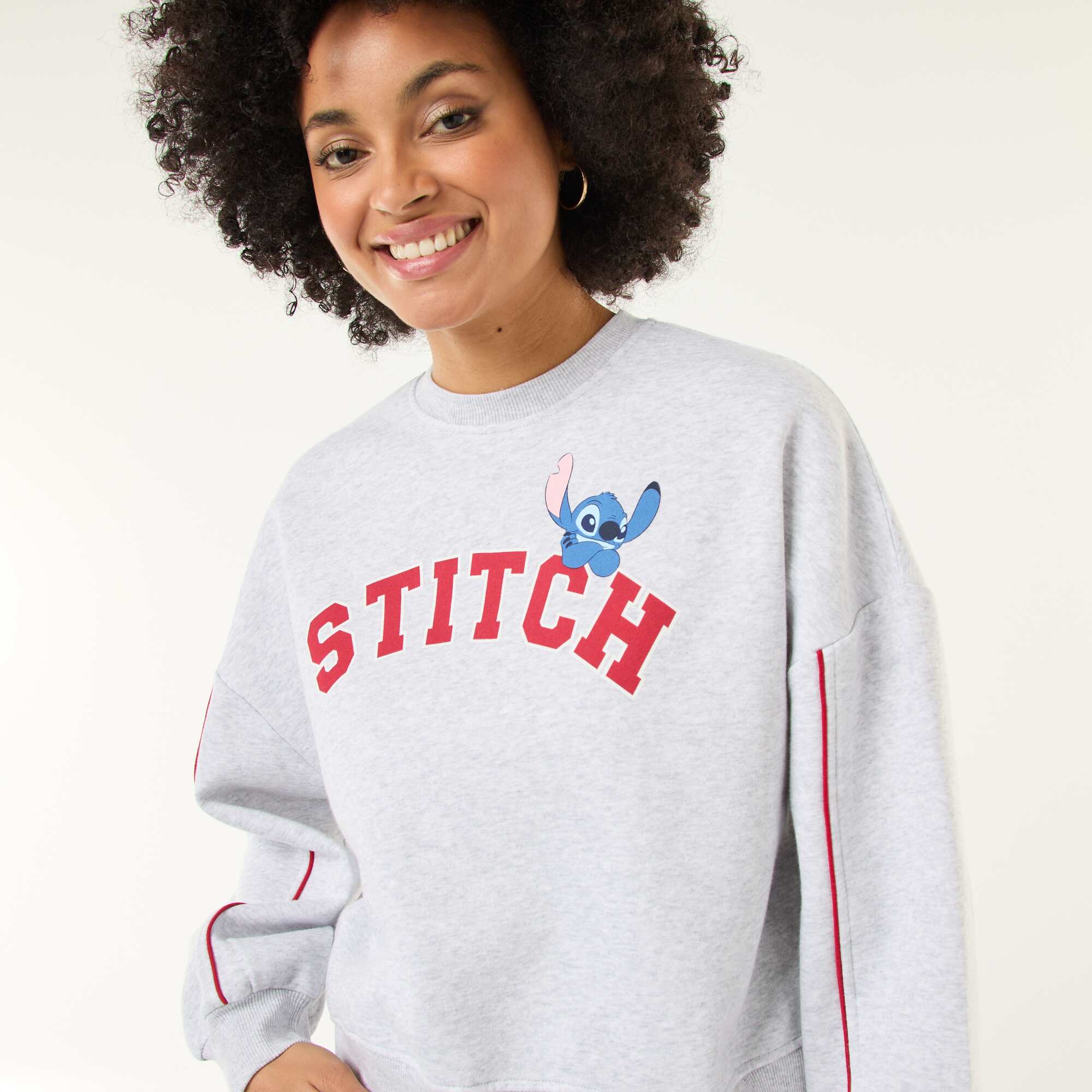Stitch Fleece Crew Neck Sweatshirt GREY - Image 5