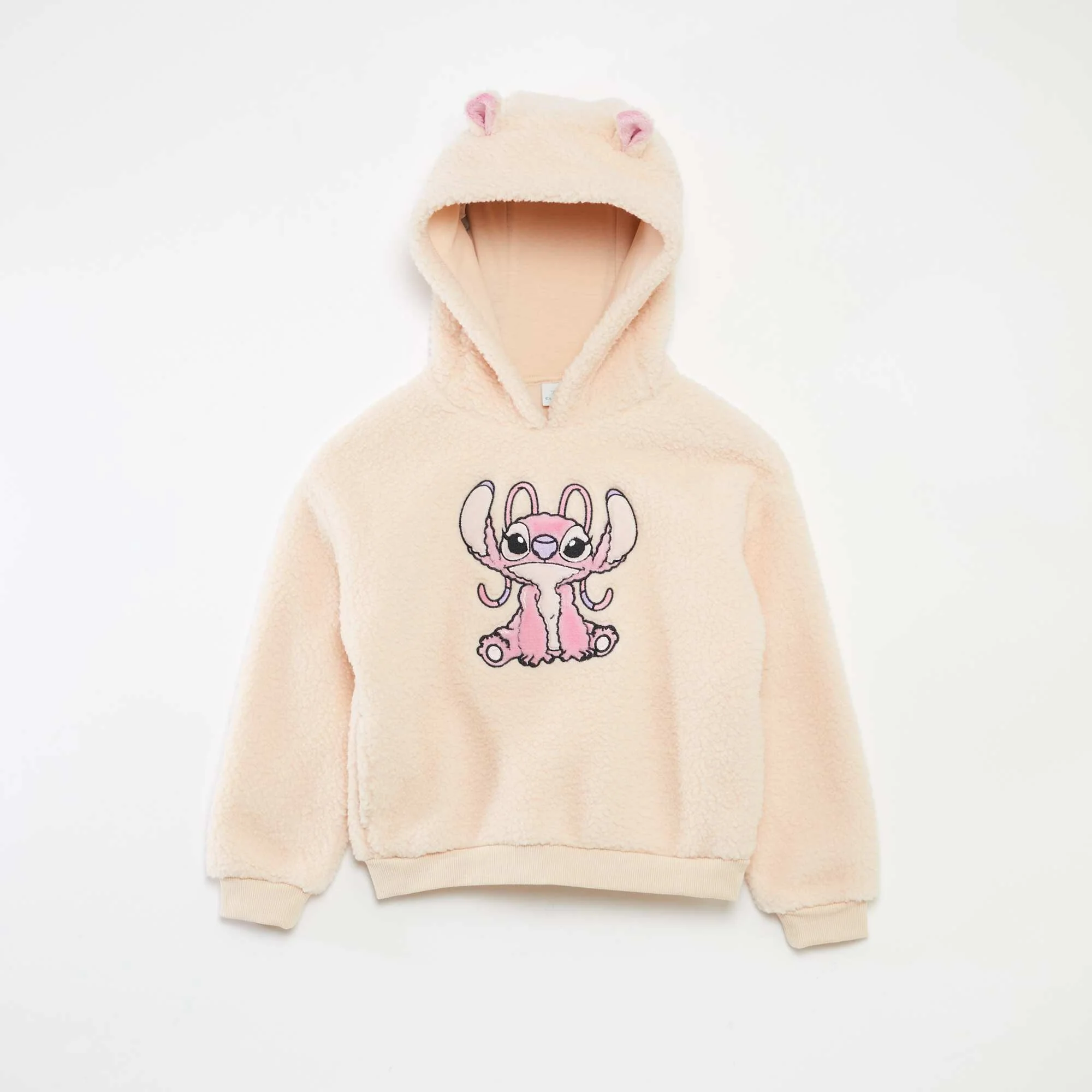 Stitch Fleece Hoodie with Ear Detail PINK