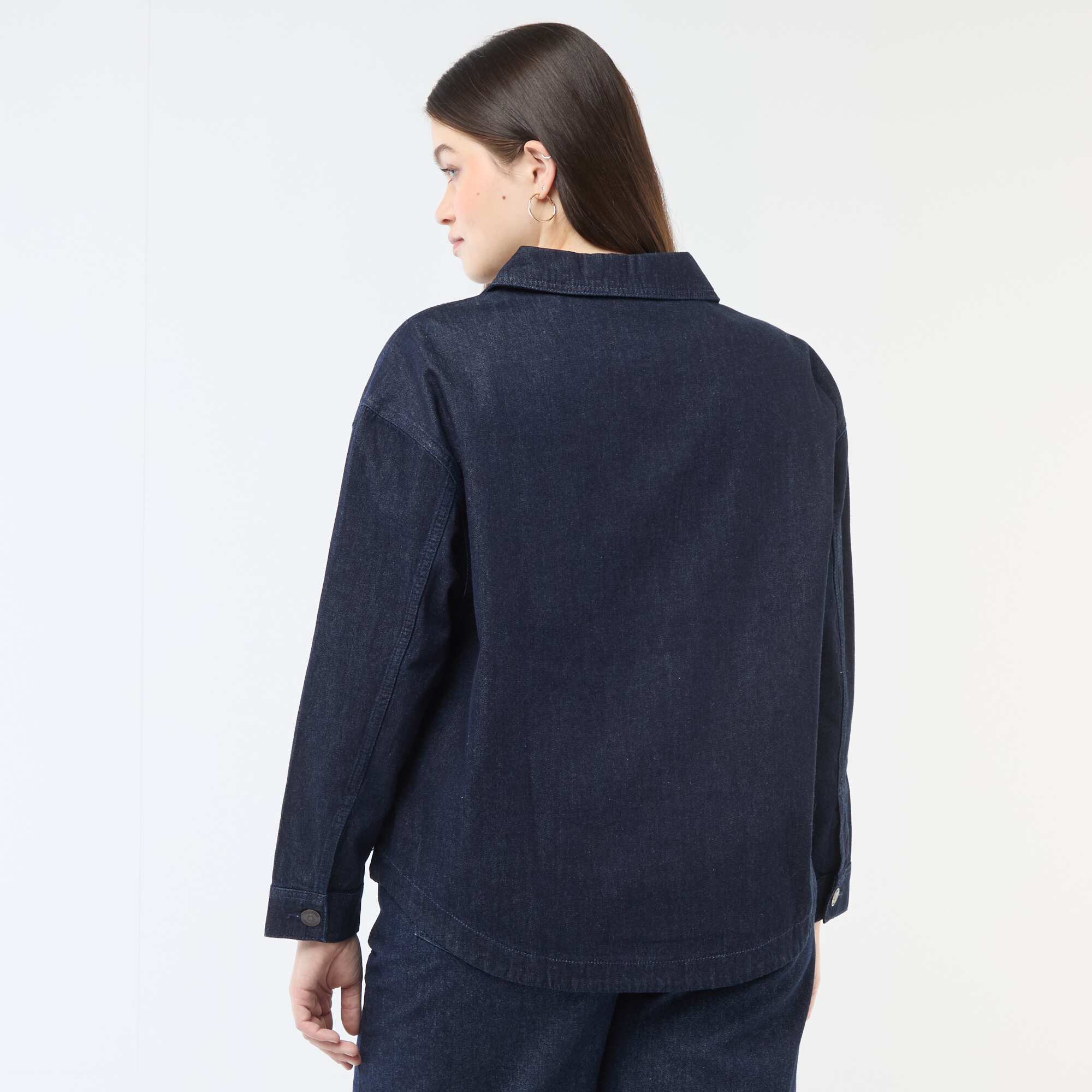 Straight-Cut Denim Blouse BLUE - Image 4
