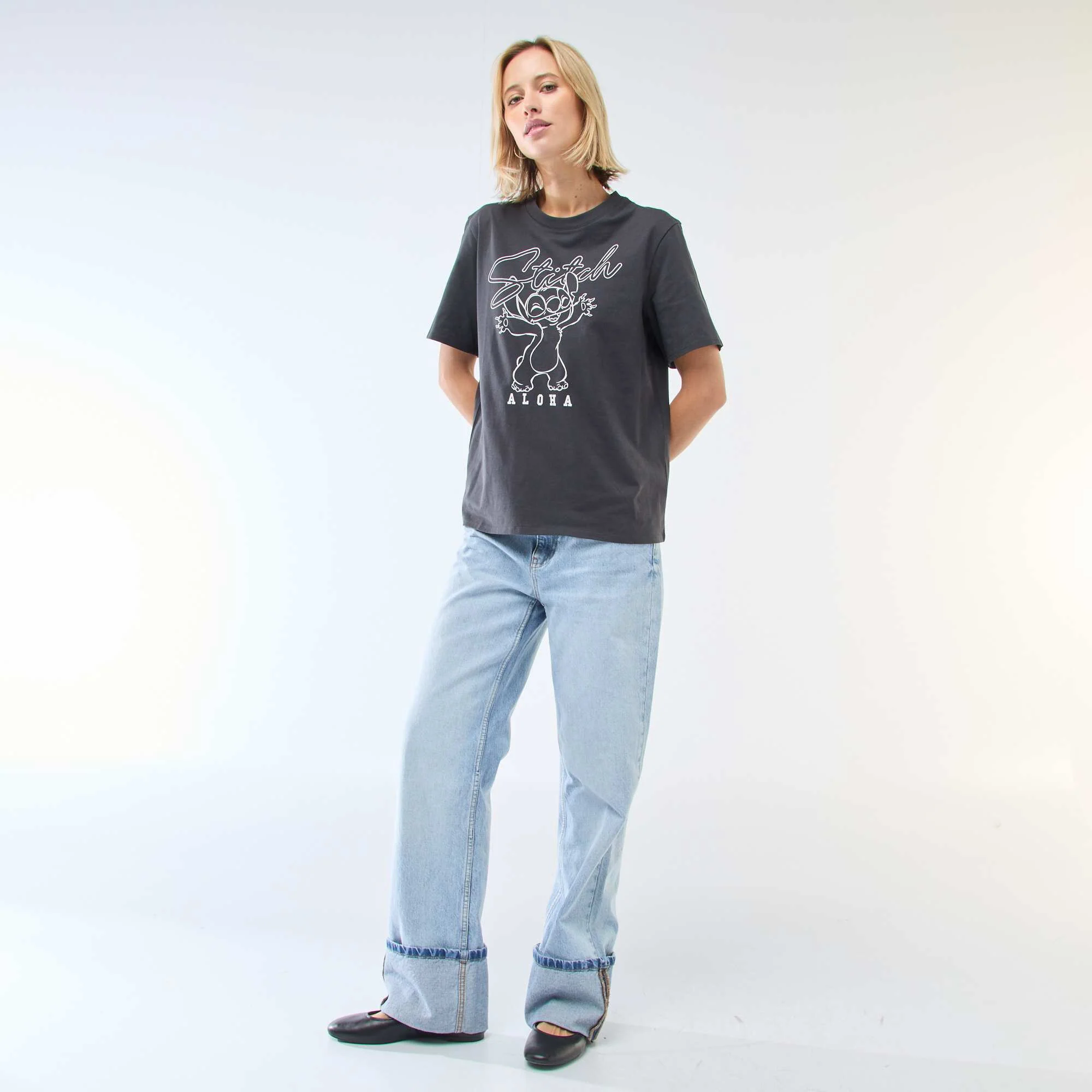 Straight-fit 'Stitch' Print T-shirt BLACK - Image 2