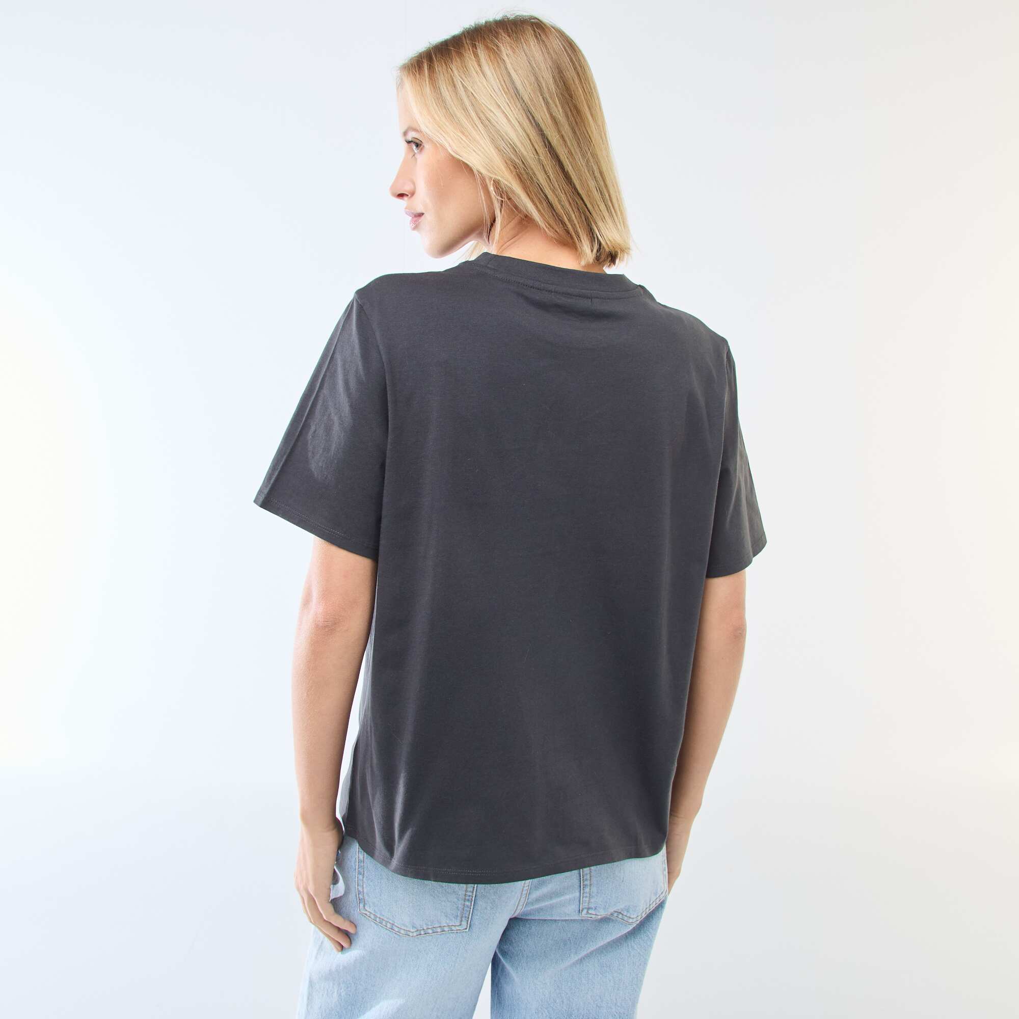 Straight-fit 'Stitch' Print T-shirt BLACK - Image 3