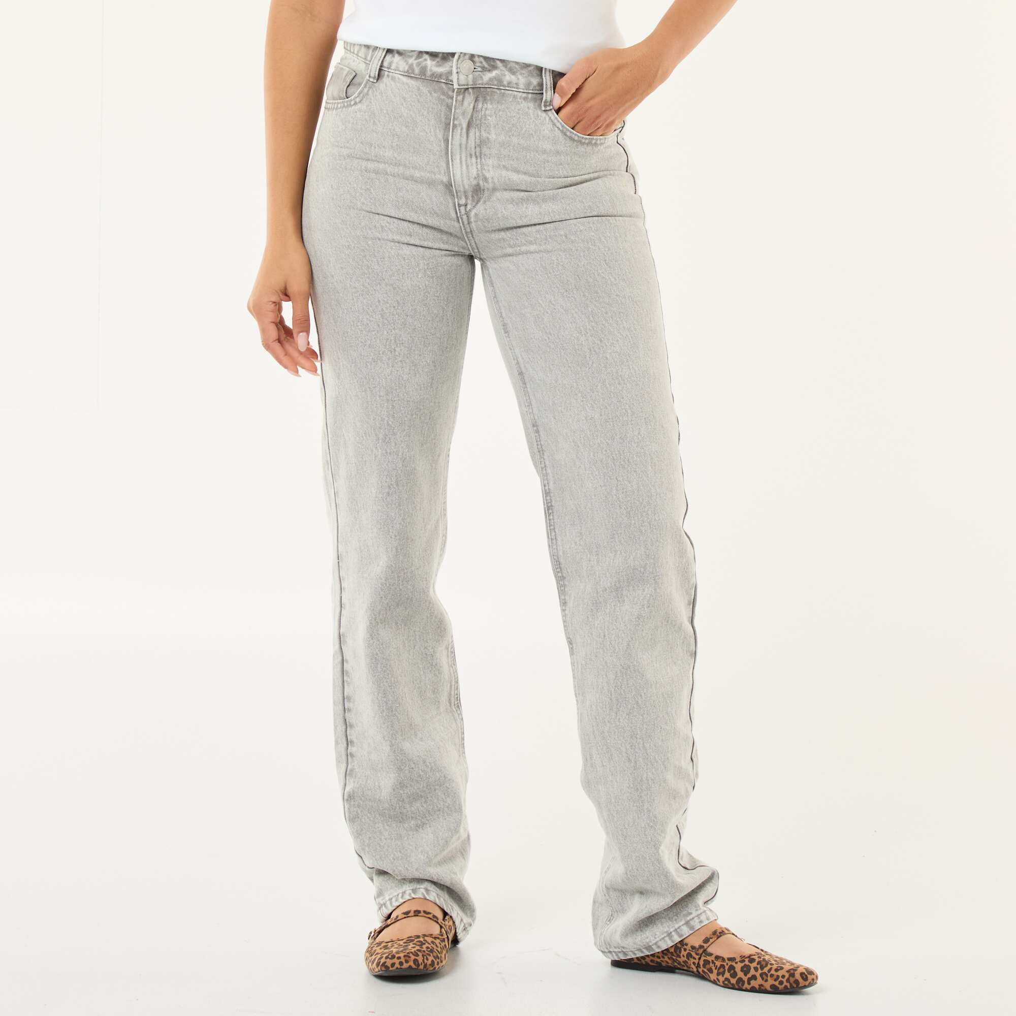 Straight-Leg Cotton Denim Jeans GREY - Image 2